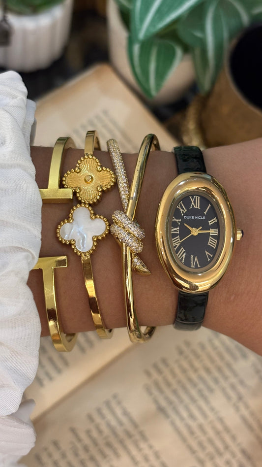 Vintage Duke Nicle Baignoire Watch in Black Leather Straps Roman Dial