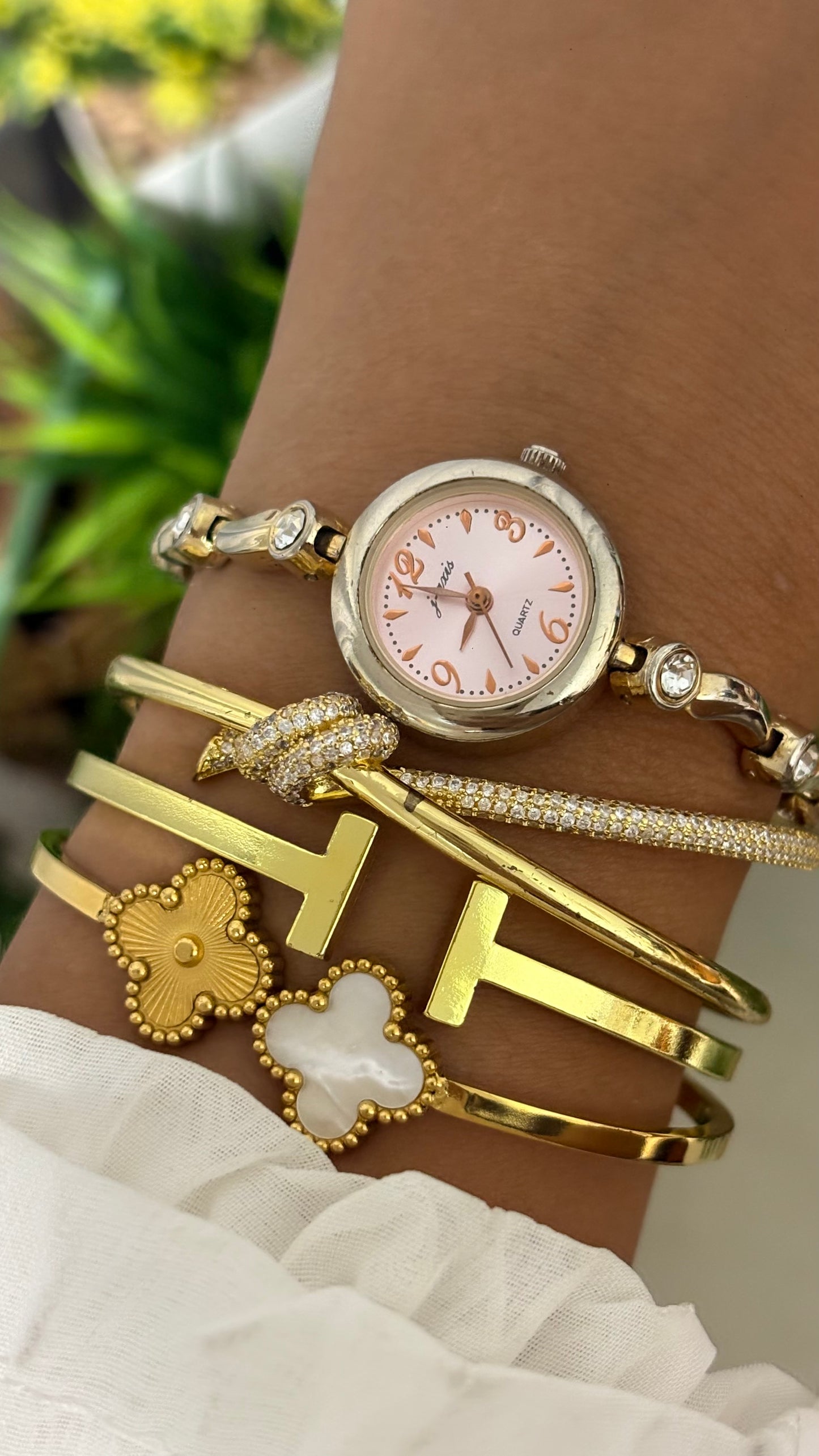 Vintage J-Axis Sunflame Bejeweled Watch in Rose Gold Tone