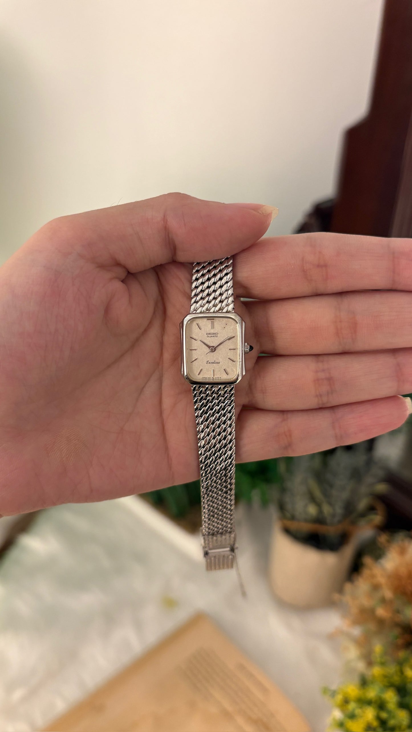 Extremely Rare Seiko Exceline Tank Dress Watch in Silver Tone Quartz