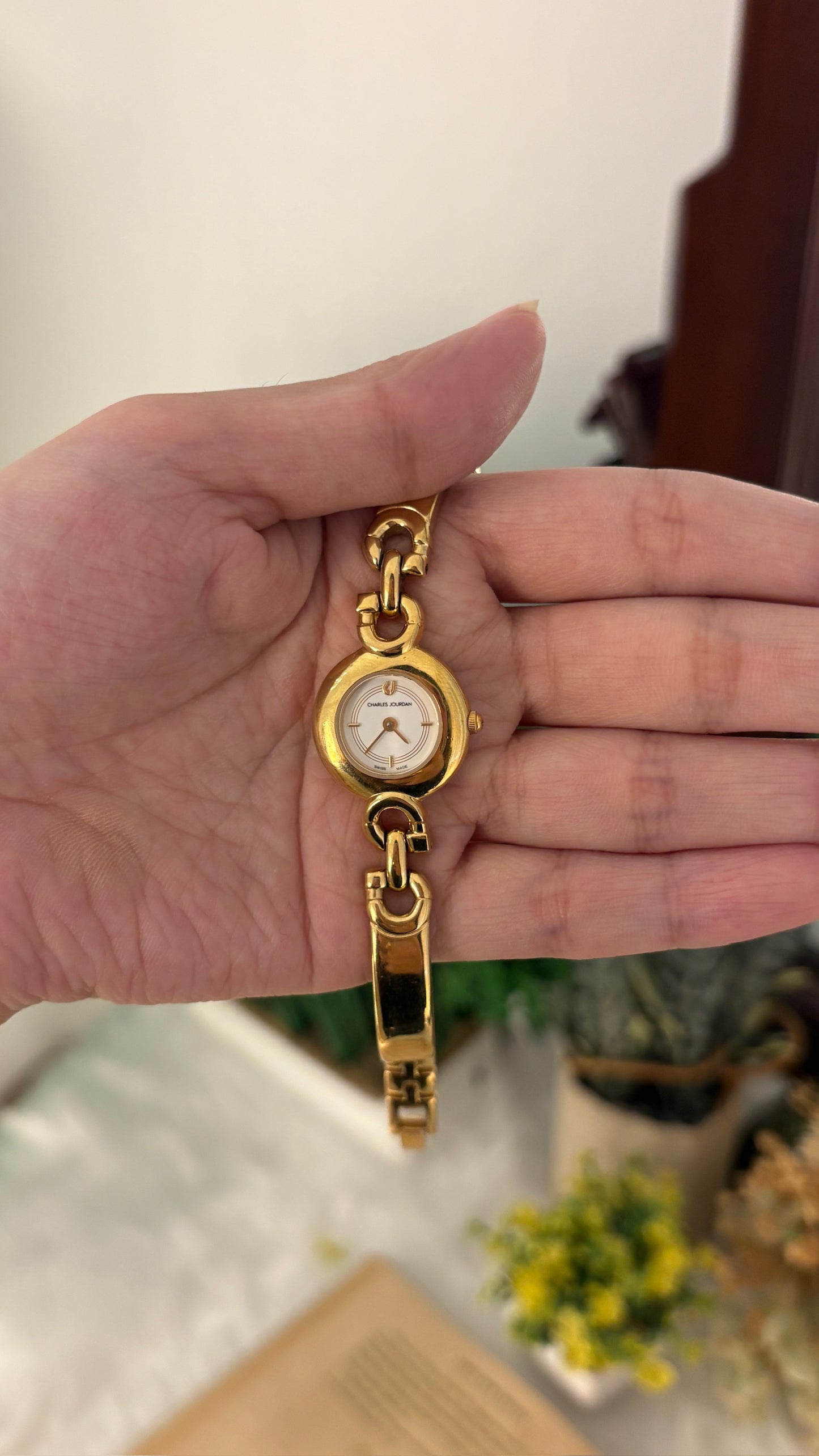 Rare Vintage Charles Jourdan Bracelet Watch in Gold Tone Quartz