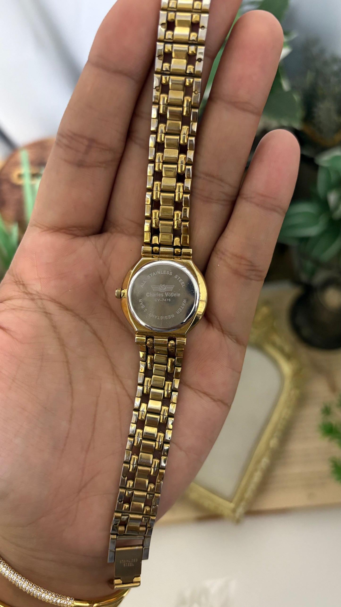 Vintage Charles Vogele Watch in Gold Tone Black Dial