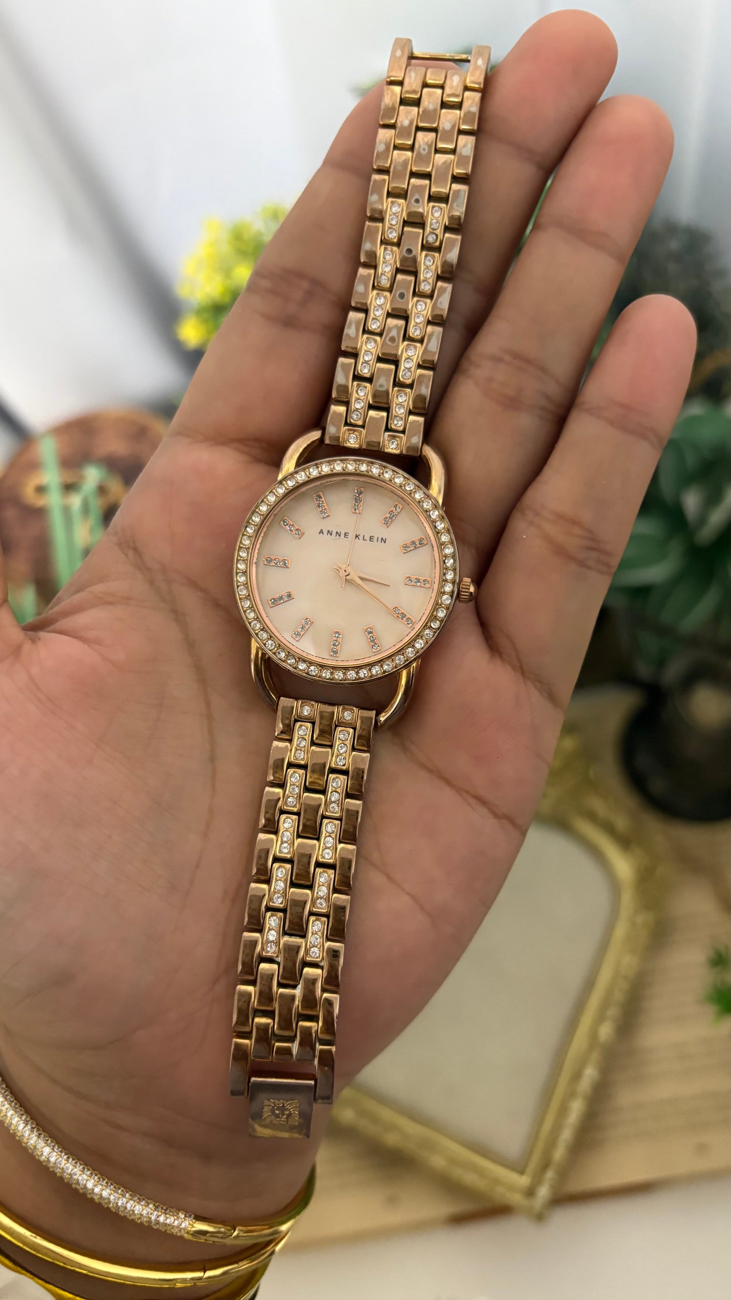 Vintage Anne Klein Bejeweled Watch in Rose Gold Tone