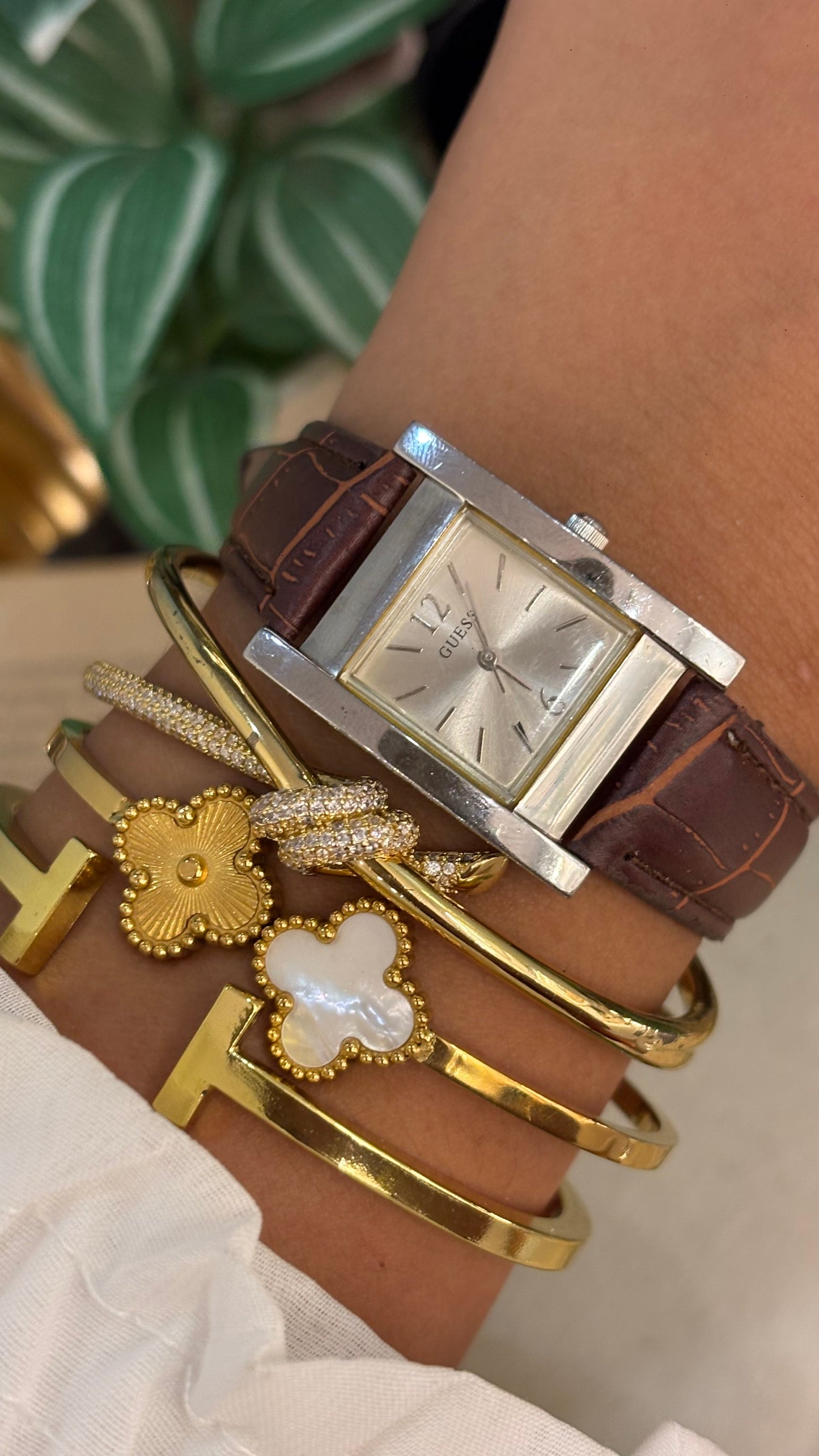 Vintage Guess Tank Watch in Brown Leather Strap
