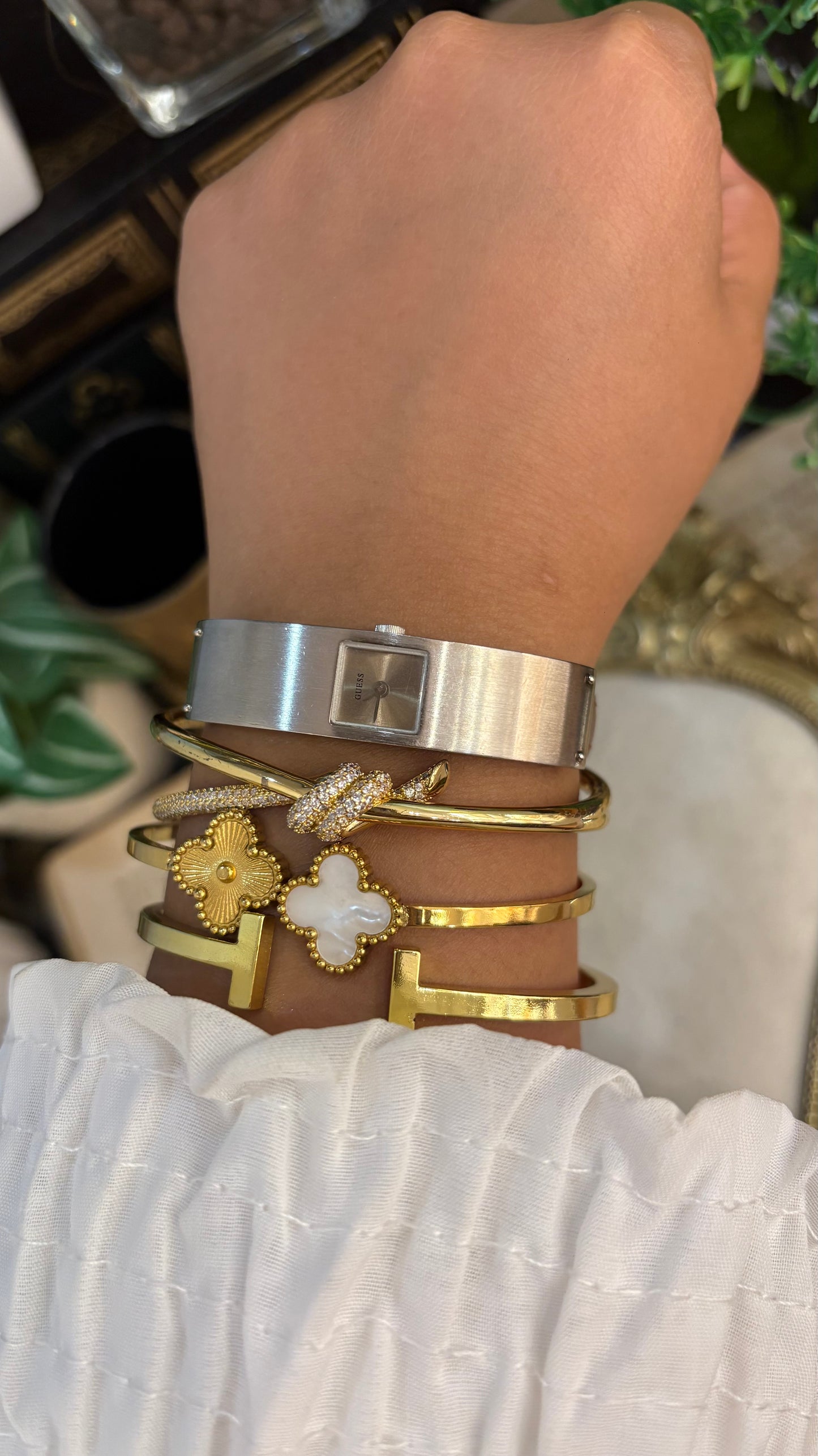 Vintage Guess Semi-Bangle Watch in Brown Leather Straps
