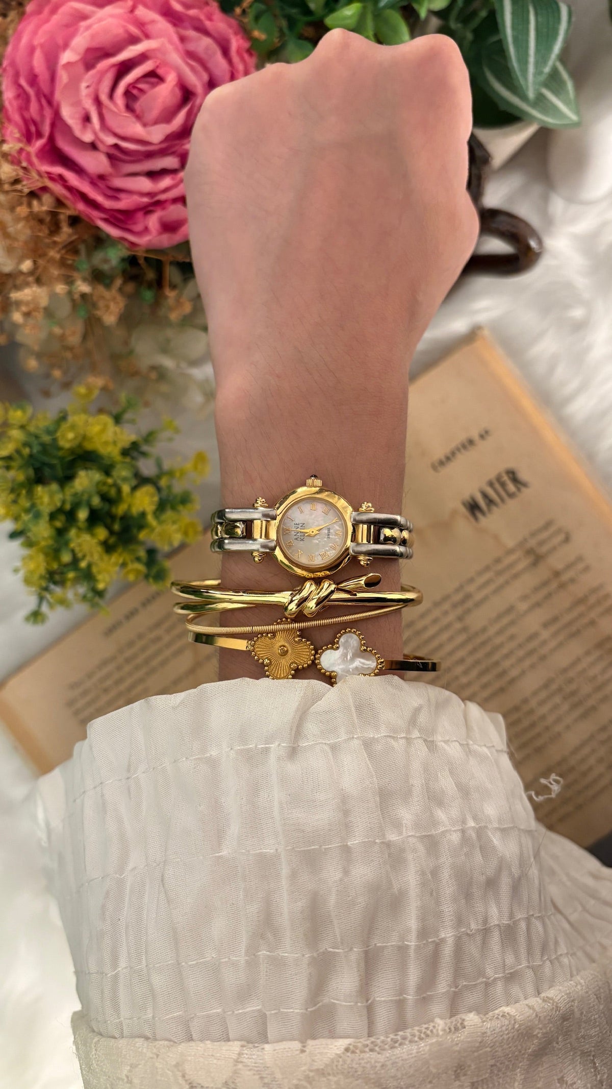 Rare Vintage Anne Klein Mother of Pearl Dial Watch in Two-Tone Quartz