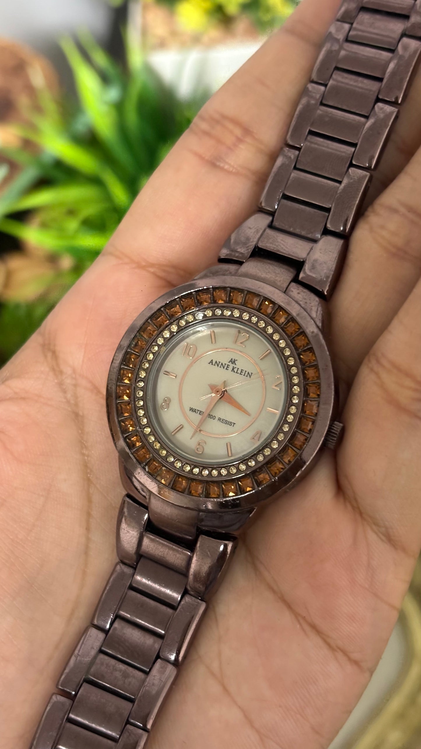 Vintage Anne Klein Watch with Swarovski Crystals in Bronze Tone