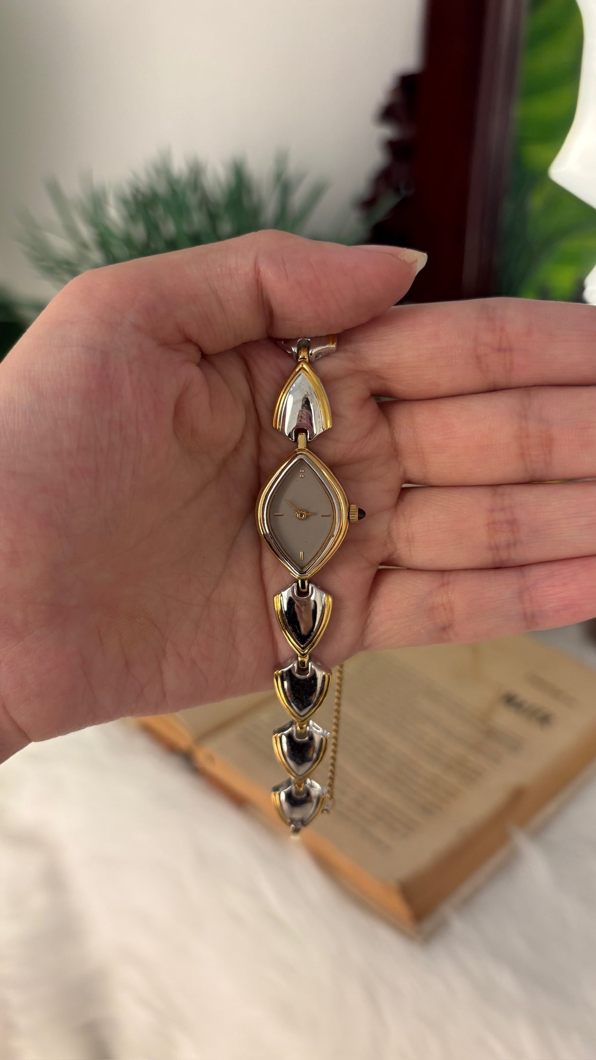 Rare Vintage Pola Diamond Motif Watch in Two-Tone Quartz