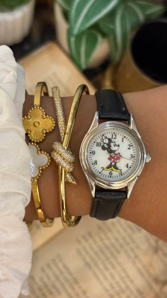 Vintage Accutime Disney Mickey Mouse Watch in Black Leather Straps