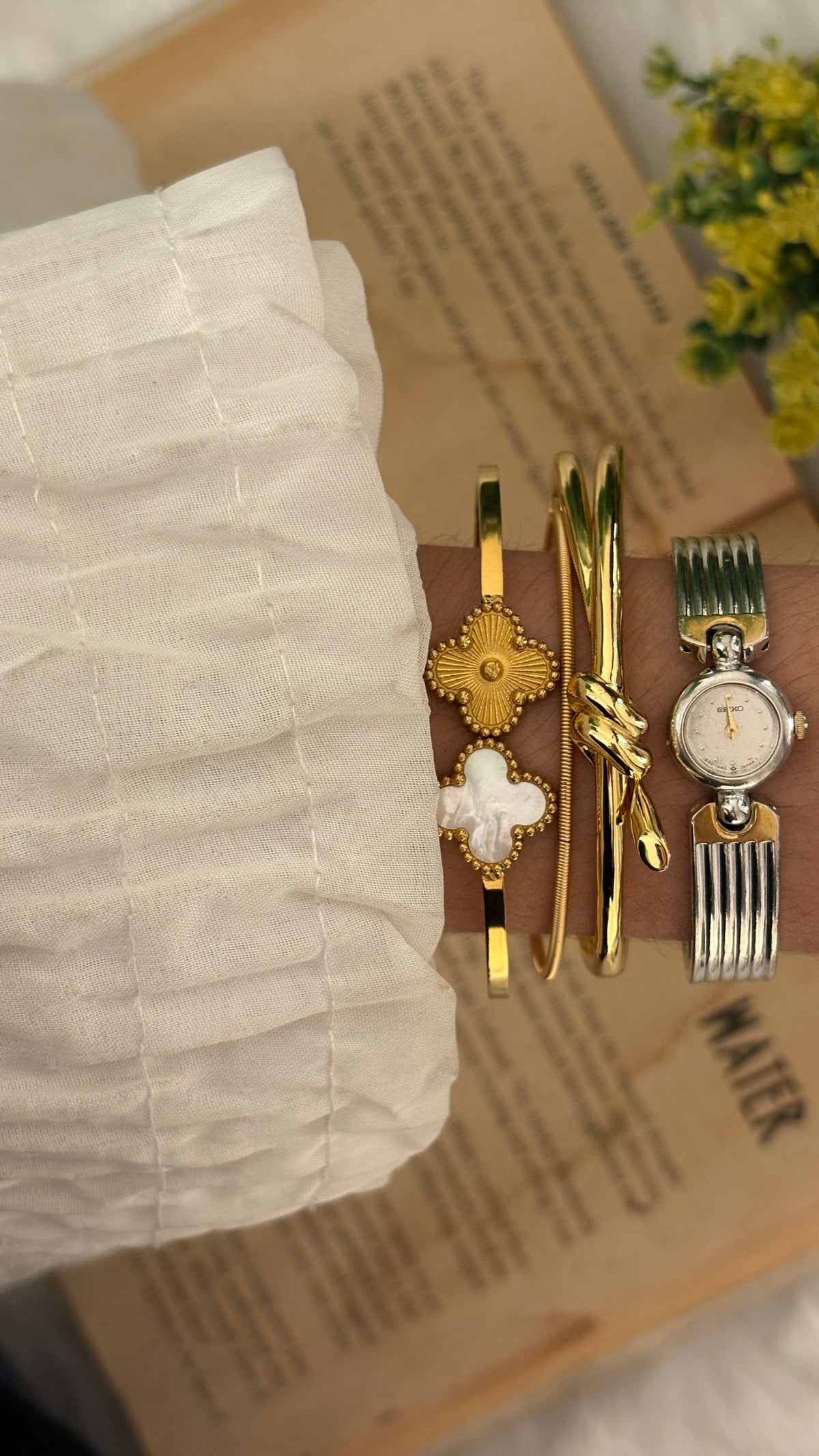 Rare Extremely Dainty Vintage Seiko Bangle Watch in Two-Tone Quartz