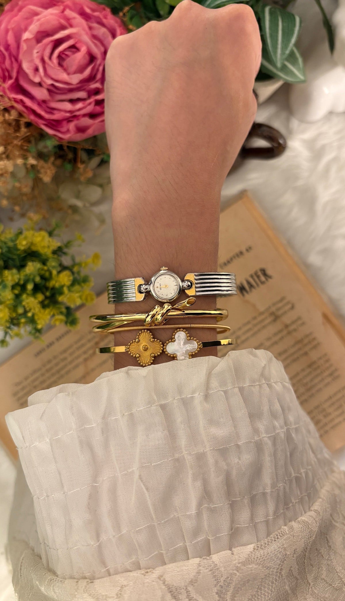 Rare Extremely Dainty Vintage Seiko Bangle Watch in Two-Tone Quartz