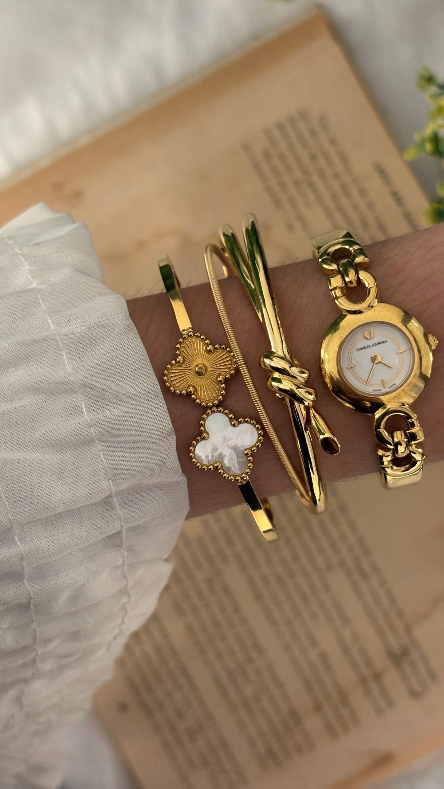 Rare Vintage Charles Jourdan Bracelet Watch in Gold Tone Quartz