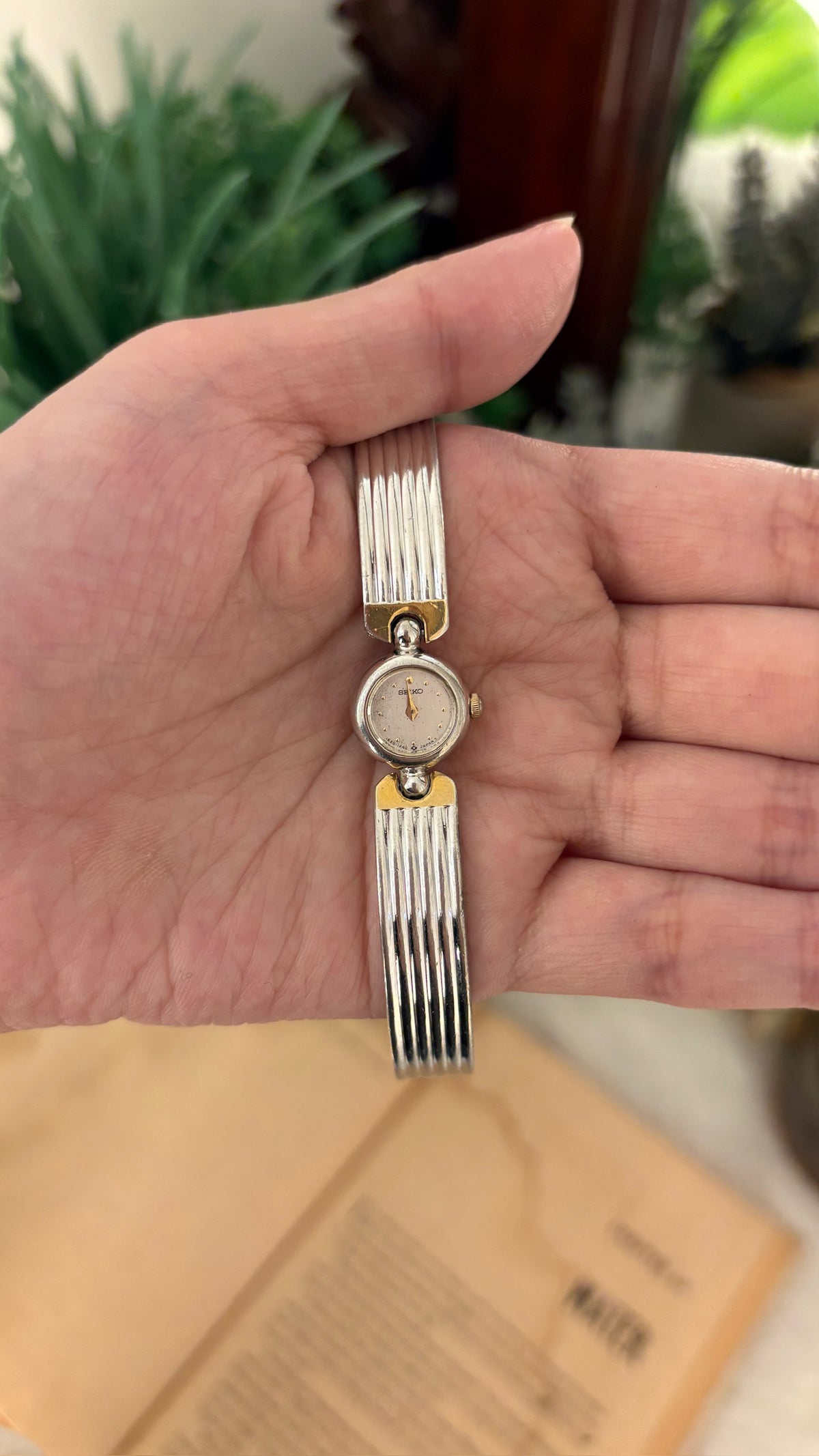 Rare Extremely Dainty Vintage Seiko Bangle Watch in Two-Tone Quartz