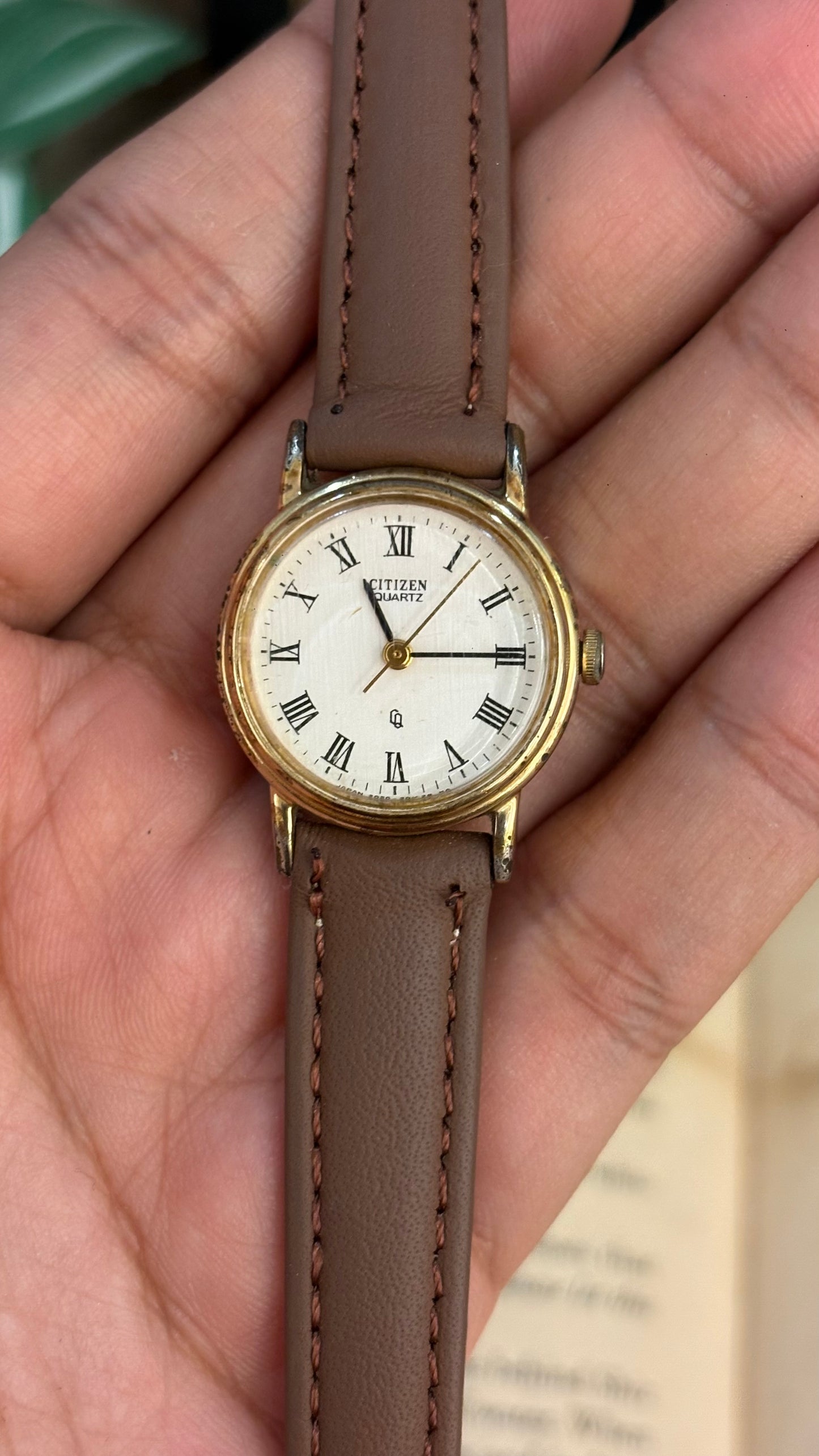 Vintage Citizen Watch in Brown Leather Straps Roman Dial