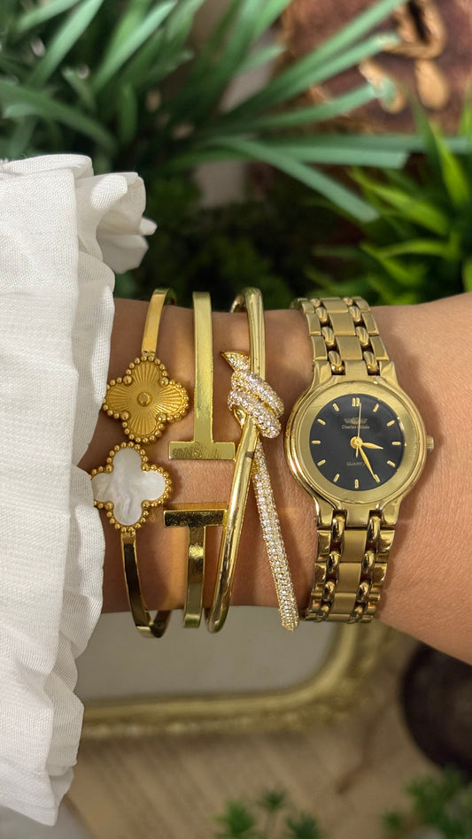Vintage Charles Vogele Watch in Gold Tone Black Dial
