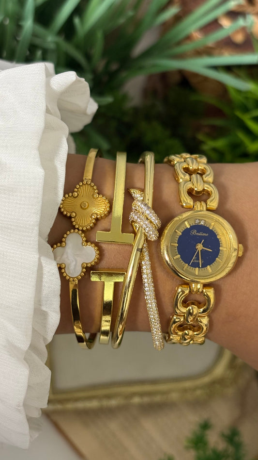 Vintage Best Time Watch in Gold Tone with Blue Accent Dial