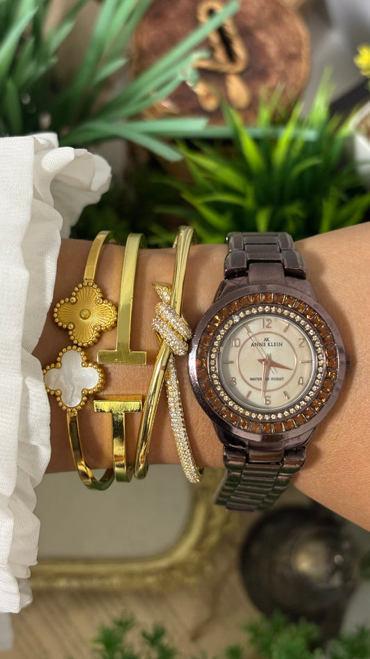 Vintage Anne Klein Watch with Swarovski Crystals in Bronze Tone