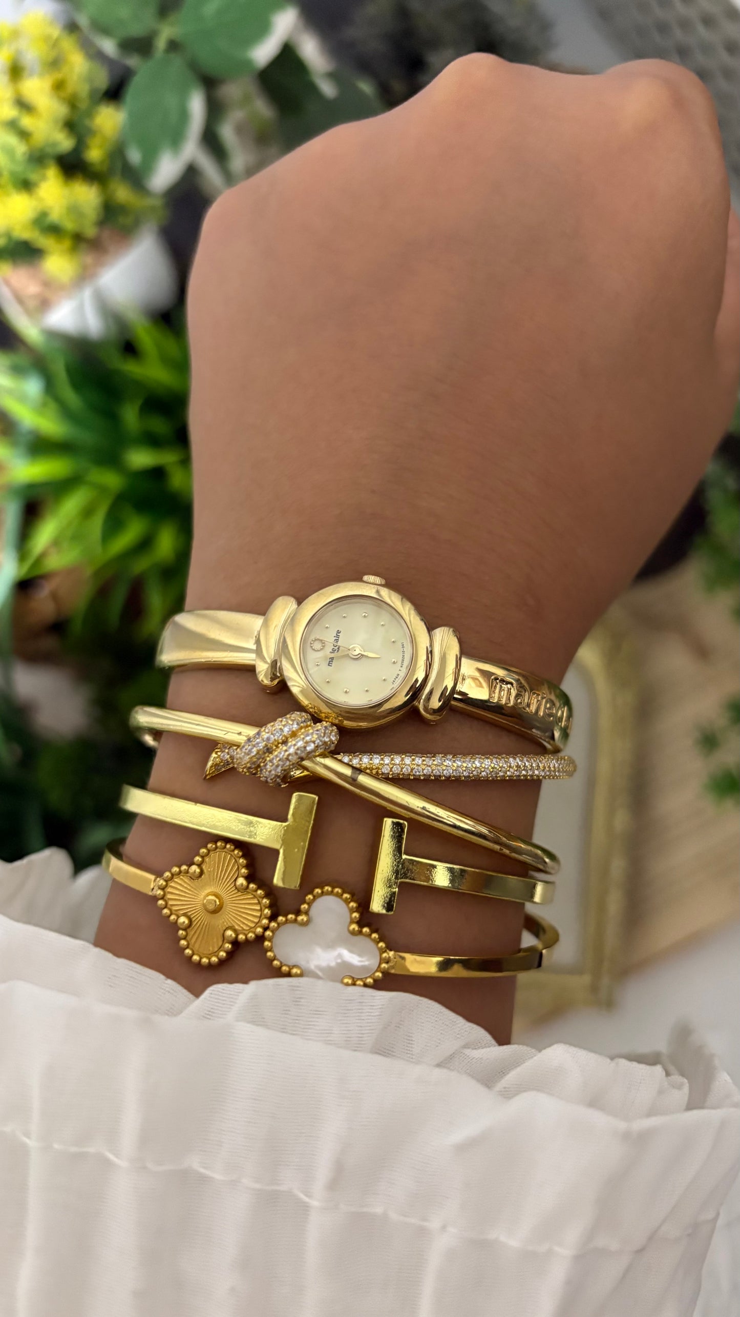 Vintage Marie Claire Watch in Gold Tone Semi-Bangle Style