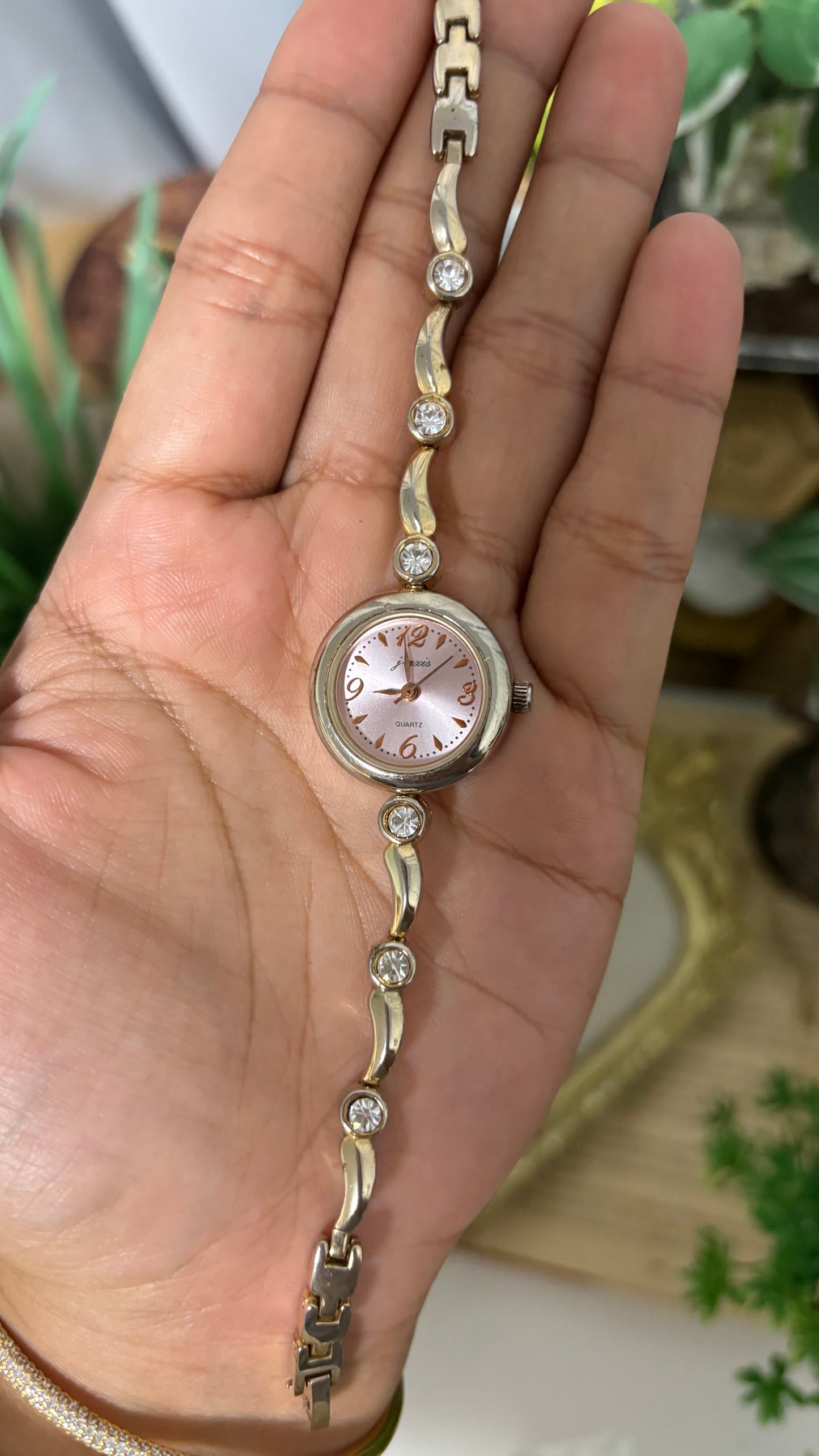 Vintage J-Axis Sunflame Bejeweled Watch in Rose Gold Tone