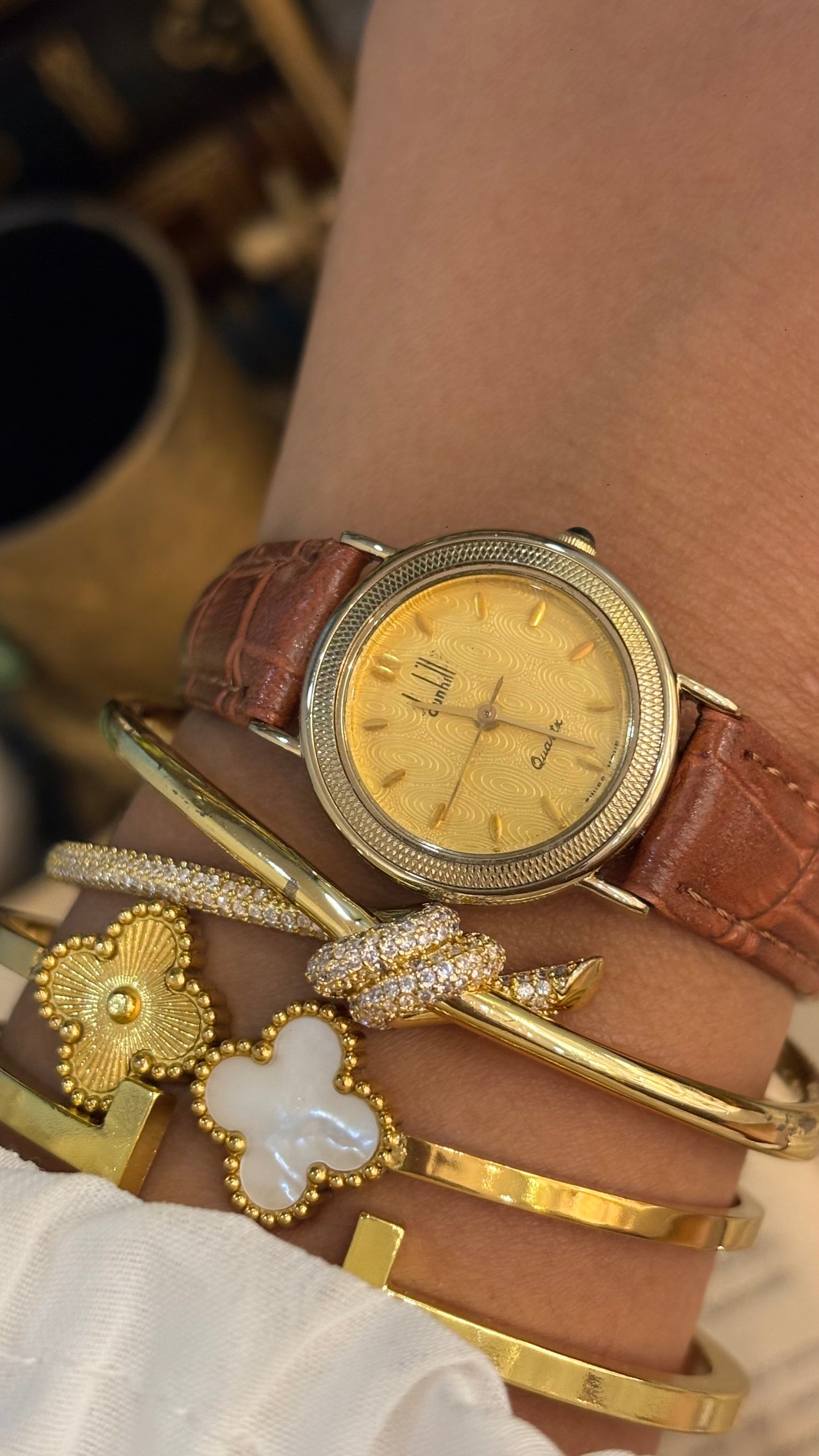 Vintage Dunhill Swiss Watch in Brown Leather Straps