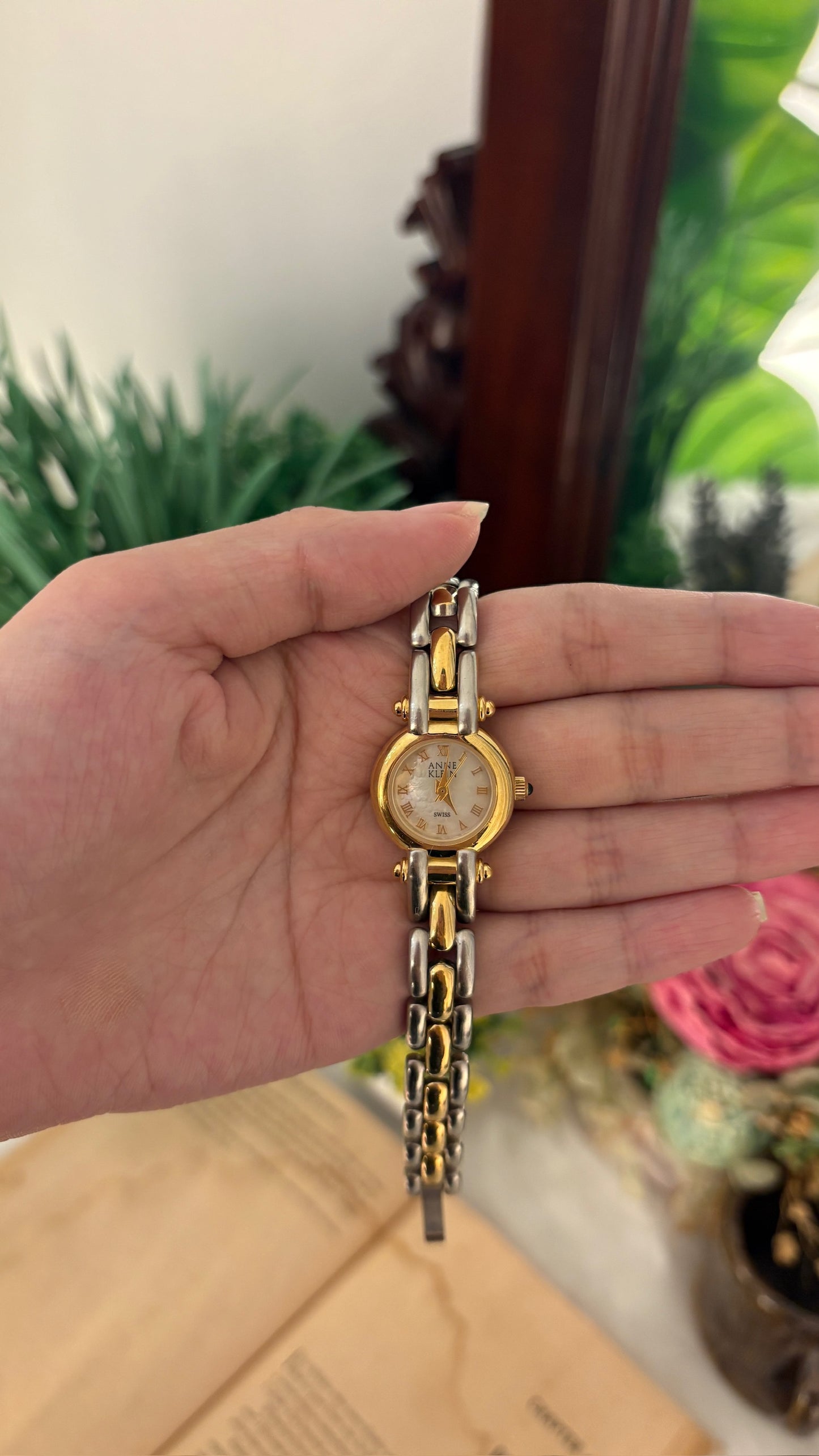 Rare Vintage Anne Klein Mother of Pearl Dial Watch in Two-Tone Quartz