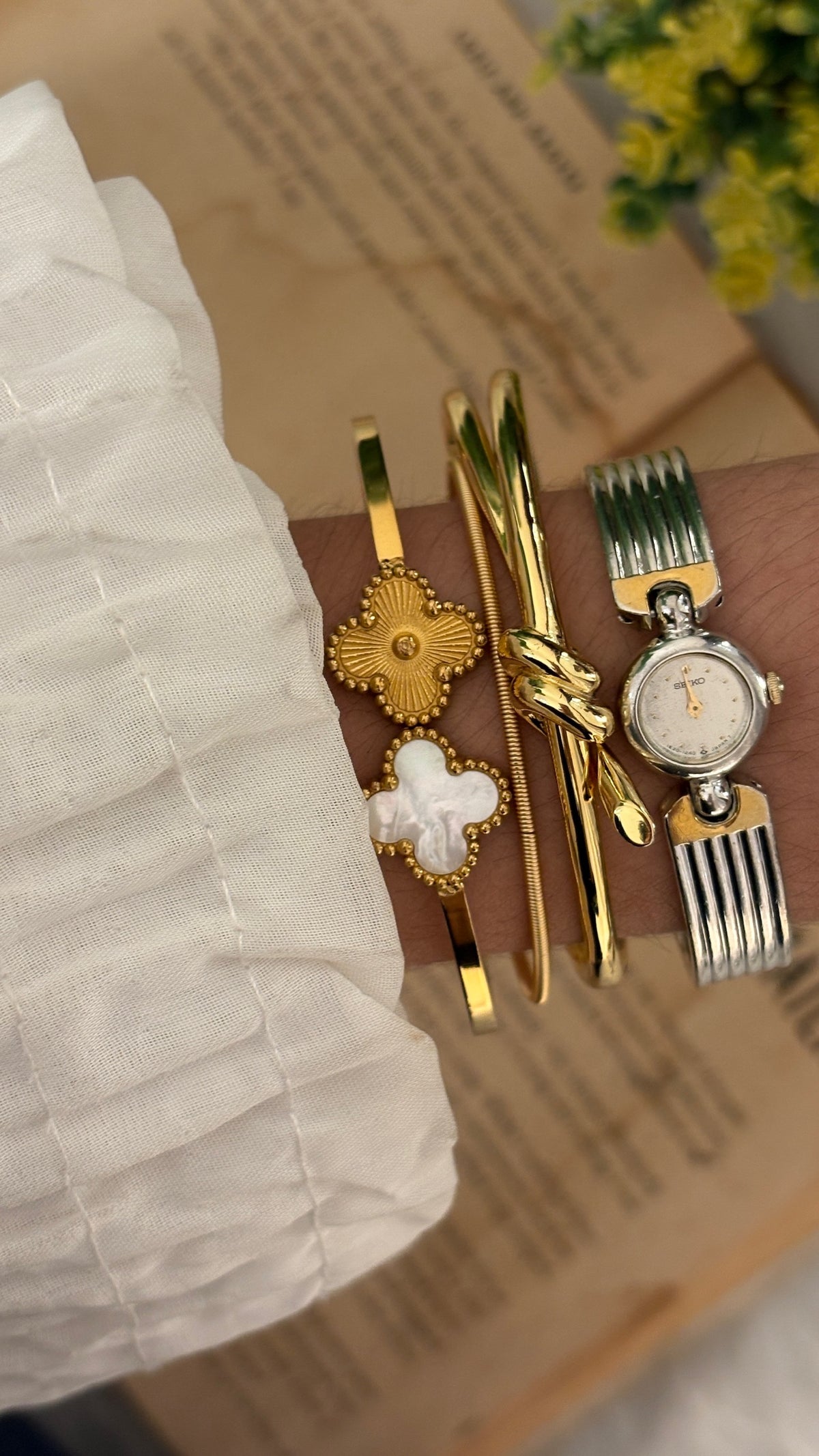 Rare Extremely Dainty Vintage Seiko Bangle Watch in Two-Tone Quartz