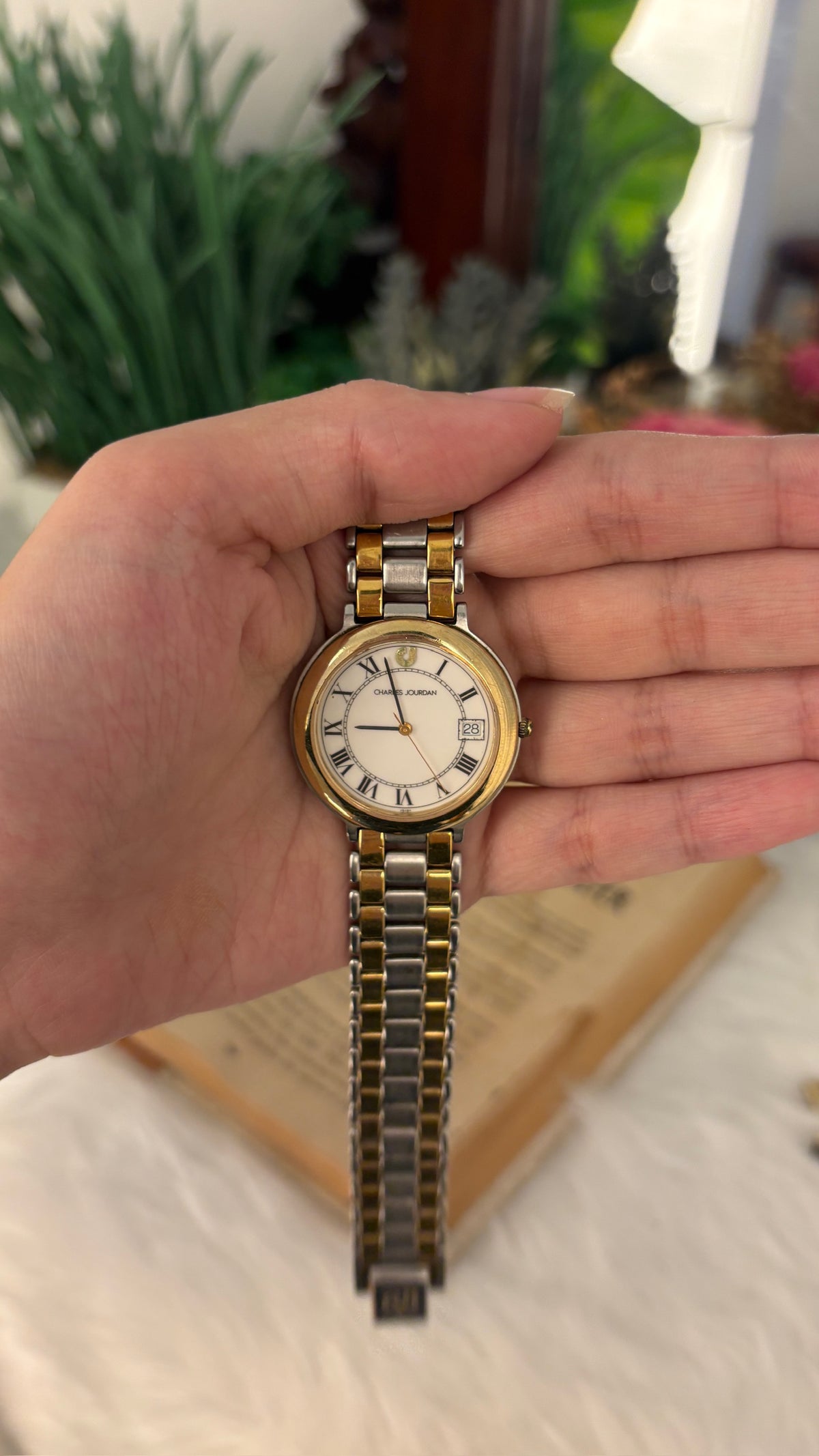 Vintage Charles Jourdan Roman Dial Date Window Watch in Two-Tone Quartz