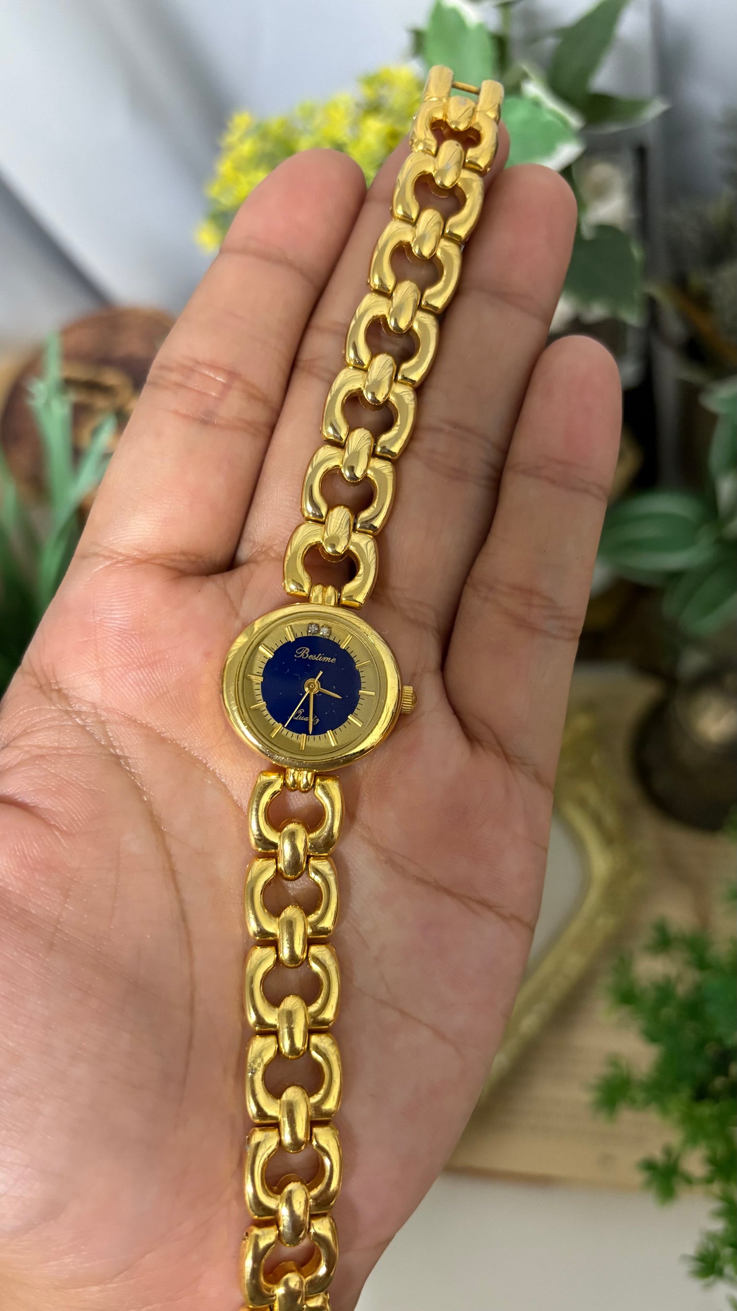 Vintage Best Time Watch in Gold Tone with Blue Accent Dial
