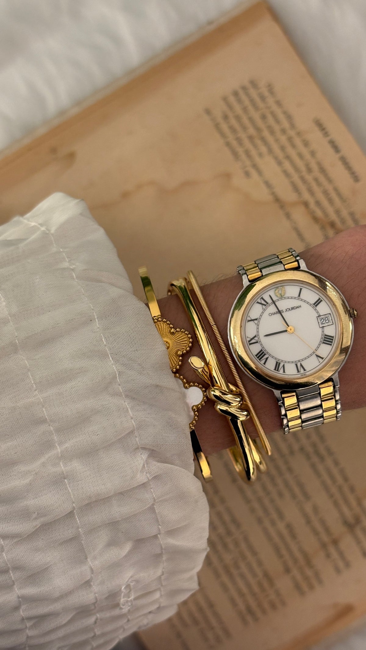Vintage Charles Jourdan Roman Dial Date Window Watch in Two-Tone Quartz