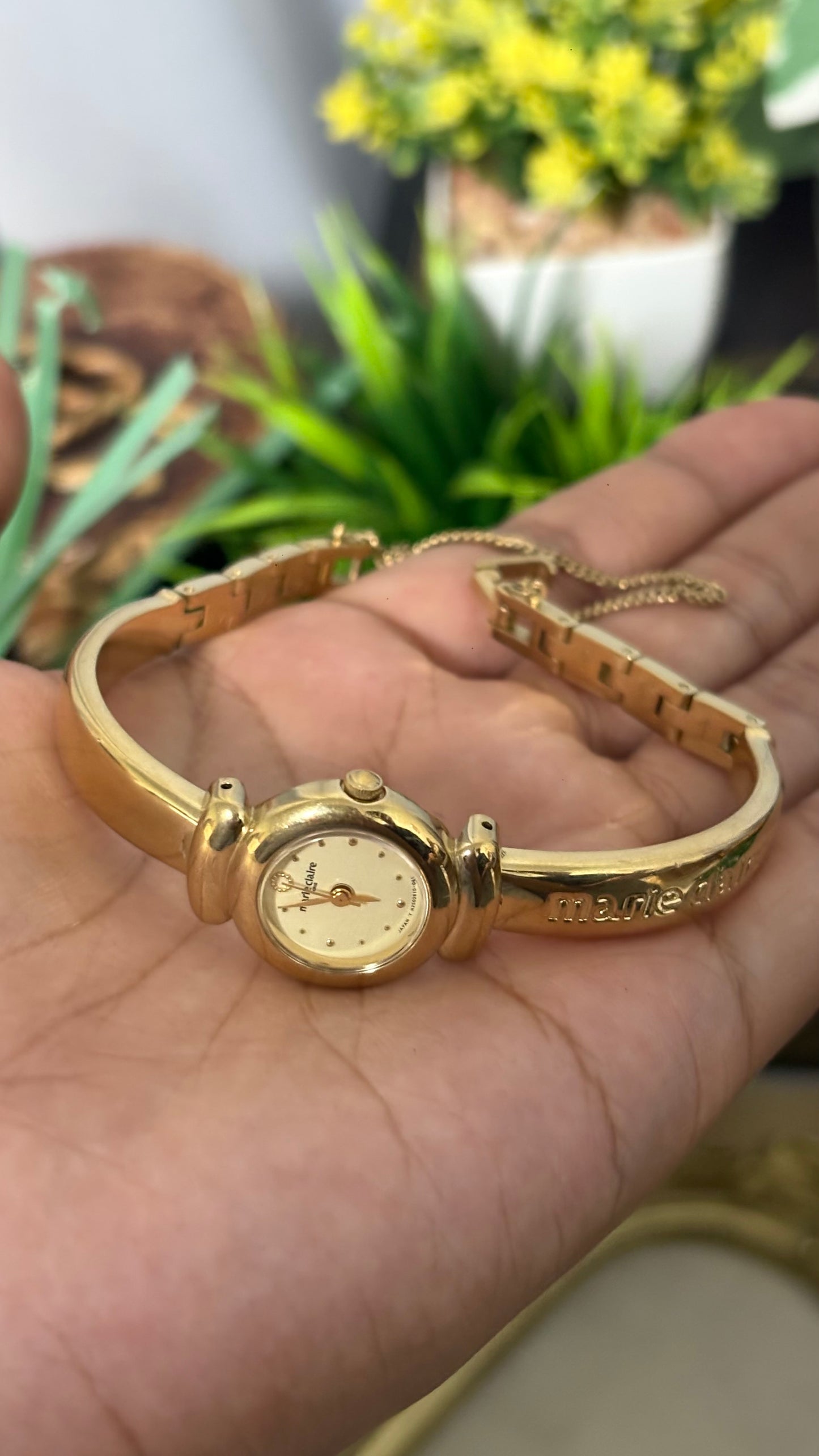 Vintage Marie Claire Watch in Gold Tone Semi-Bangle Style
