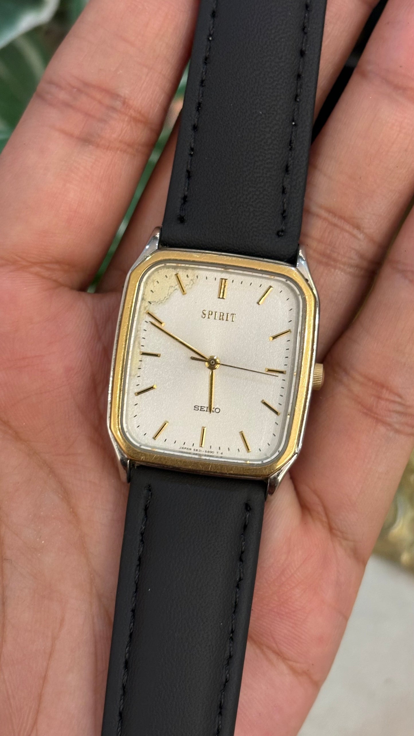Vintage Seiko Spirit Men’s Tank Watch in Black Leather Straps