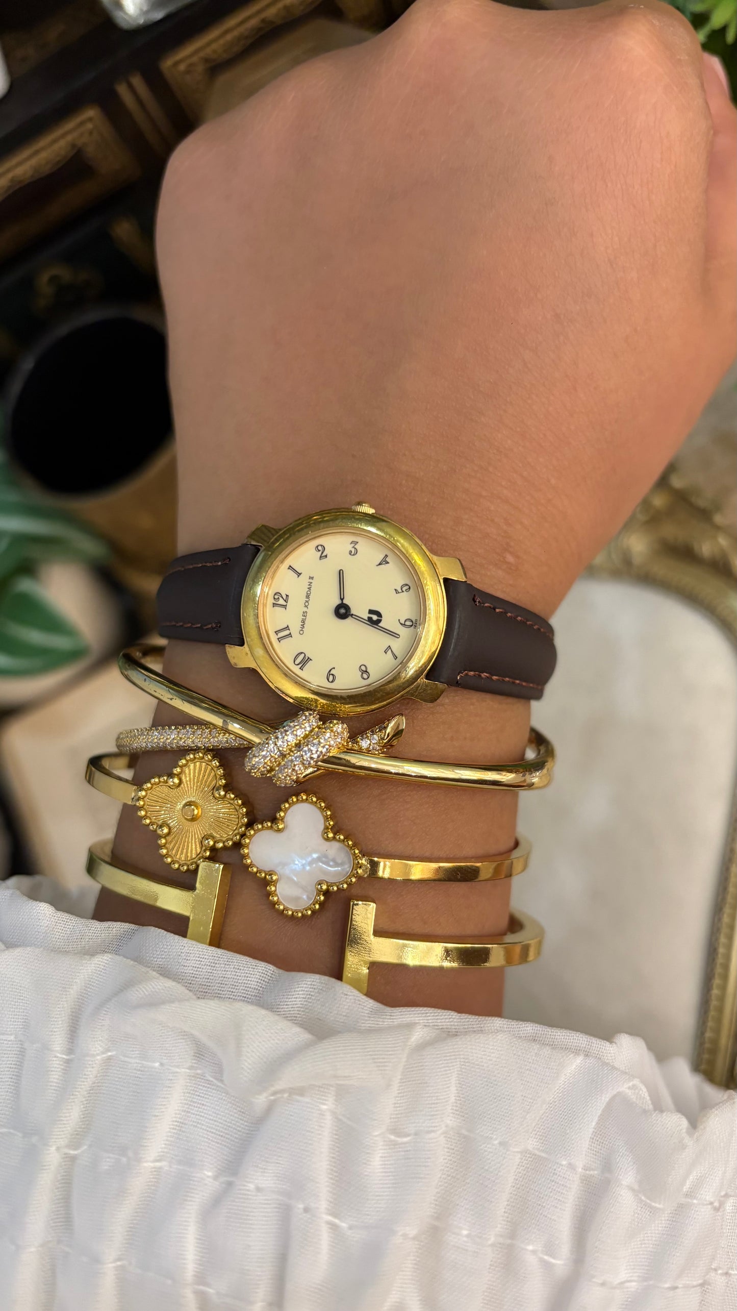 Vintage Charles Jourdan II Watch in Brown Leather Straps