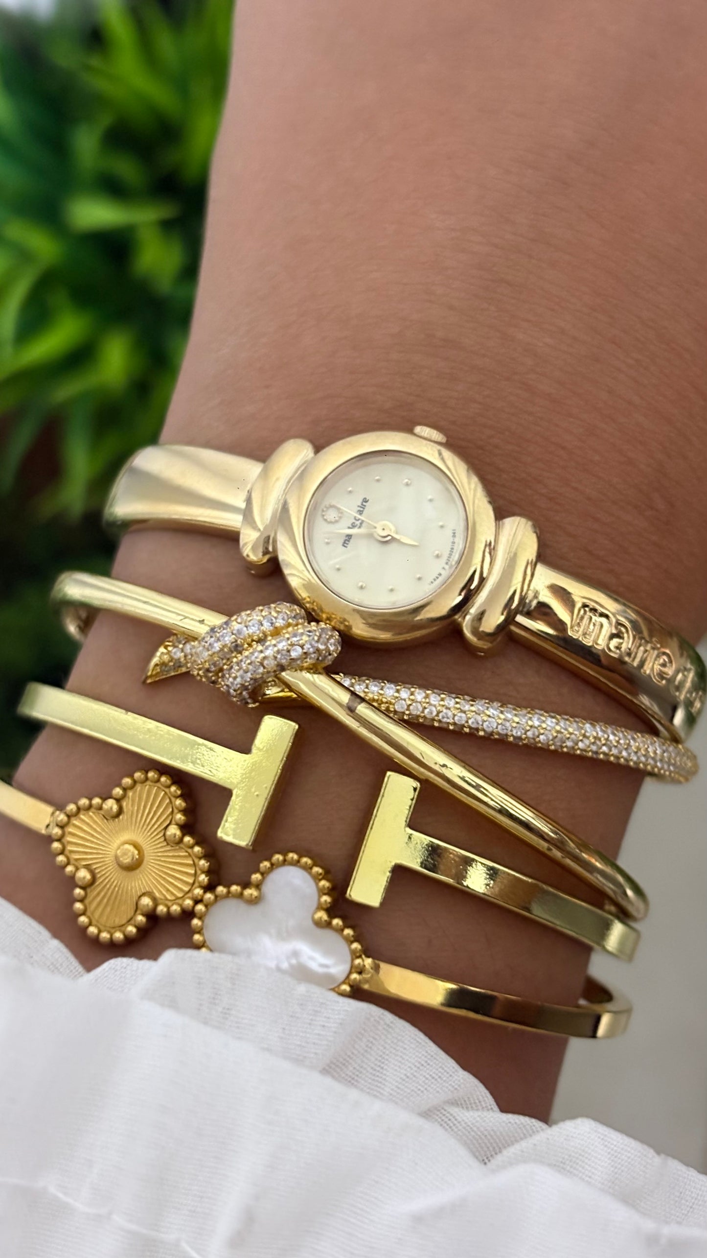 Vintage Marie Claire Watch in Gold Tone Semi-Bangle Style