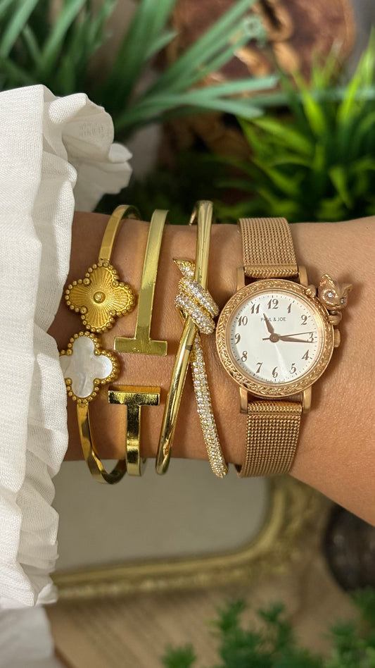 Vintage Paul & Joe Fortune Art Deco Watch in Rose Gold Tone with Cute Cat Accent