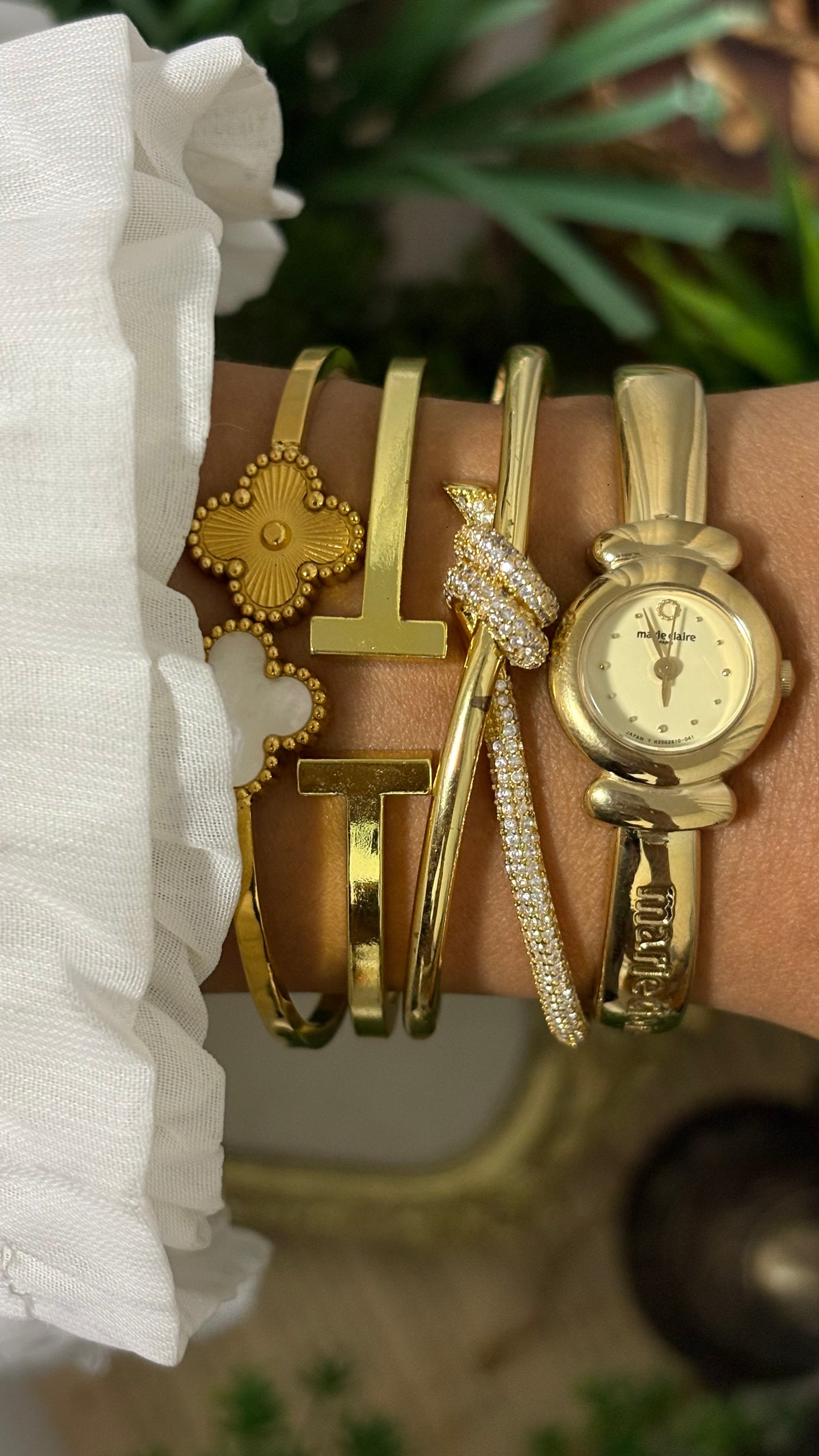 Vintage Marie Claire Watch in Gold Tone Semi-Bangle Style