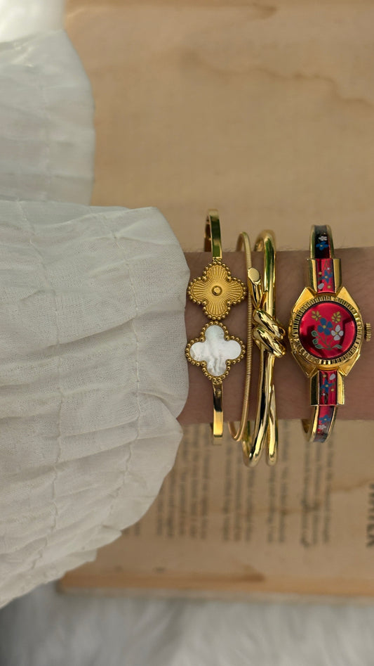 Rare Vintage Clowat Swiss Red Peekaboo Watch in Gold Tone Quartz