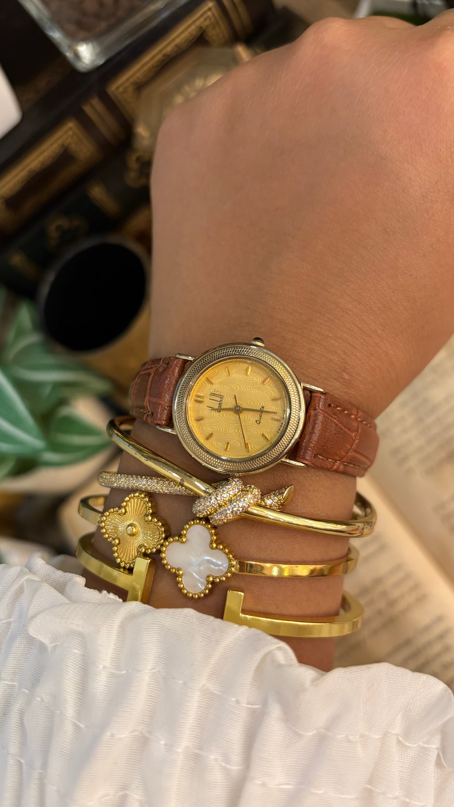 Vintage Dunhill Swiss Watch in Brown Leather Straps