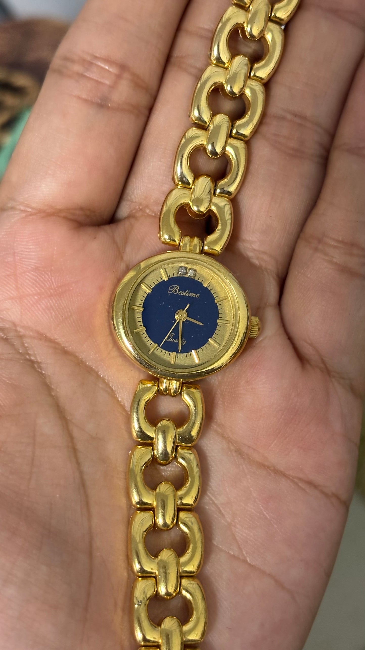 Vintage Best Time Watch in Gold Tone with Blue Accent Dial