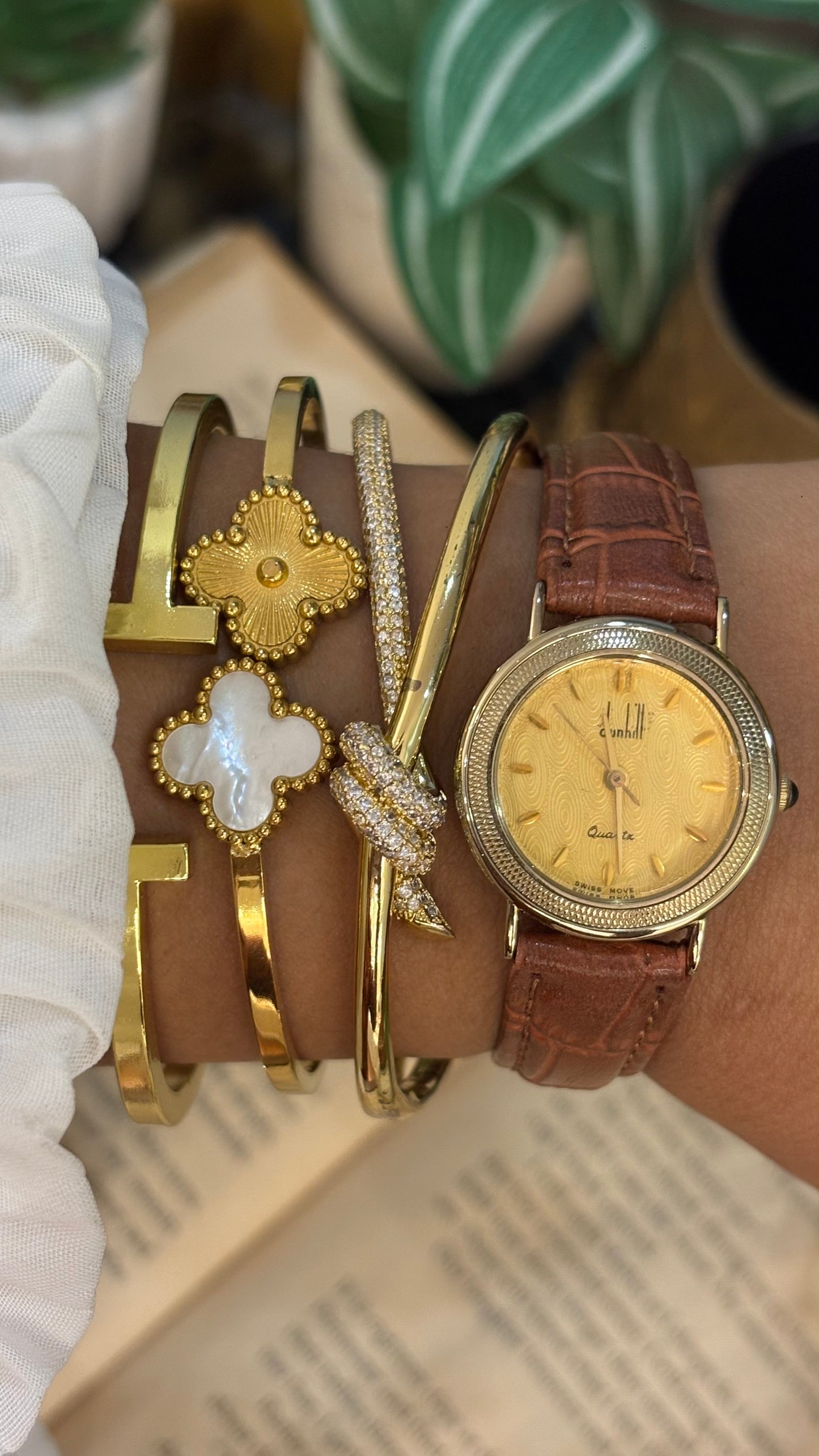 Vintage Dunhill Swiss Watch in Brown Leather Straps