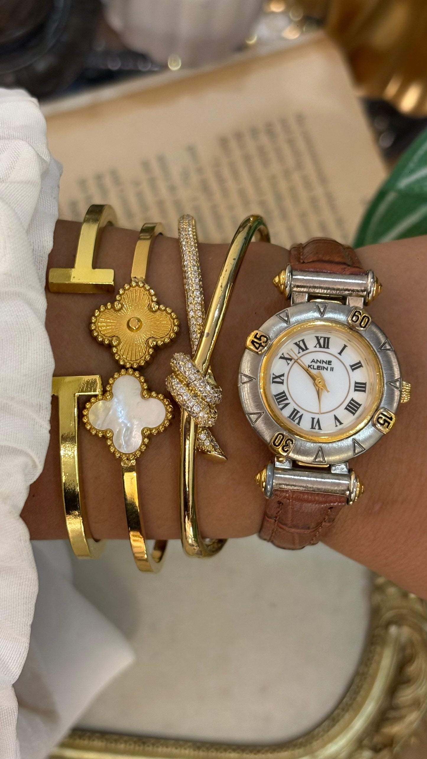 Vintage Anne Klein Watch Roman Dial in Brown Leather Straps