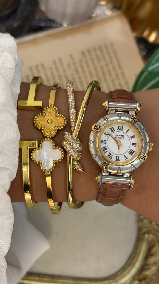 Vintage Anne Klein Watch Roman Dial in Brown Leather Straps