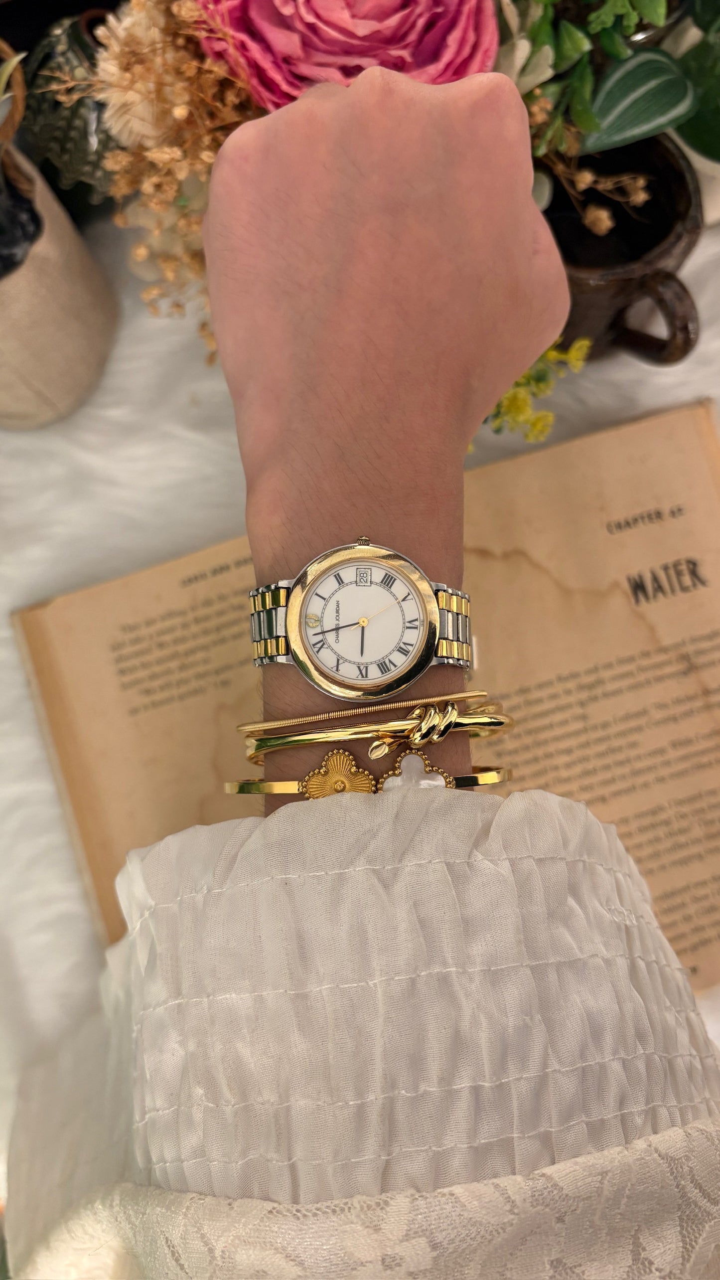 Vintage Charles Jourdan Roman Dial Date Window Watch in Two-Tone Quartz