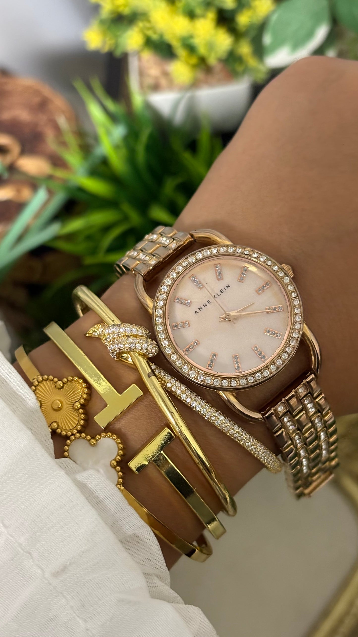 Vintage Anne Klein Bejeweled Watch in Rose Gold Tone