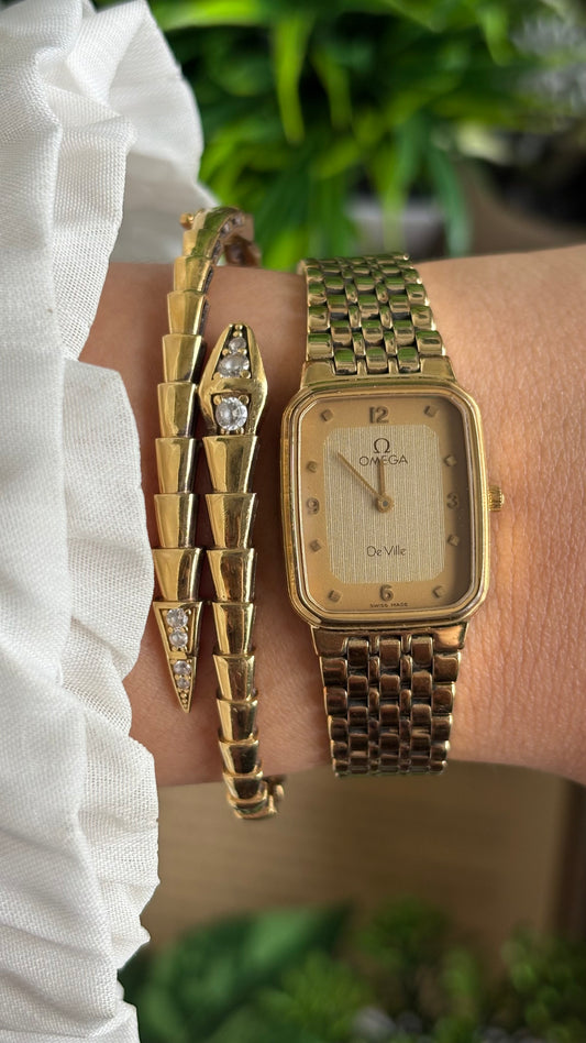 Vintage Omega De Ville Slim Mini Tank Women’s Dress Watch in Gold Tone with Omega Box