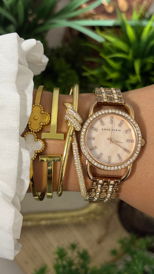 Vintage Anne Klein Bejeweled Watch in Rose Gold Tone