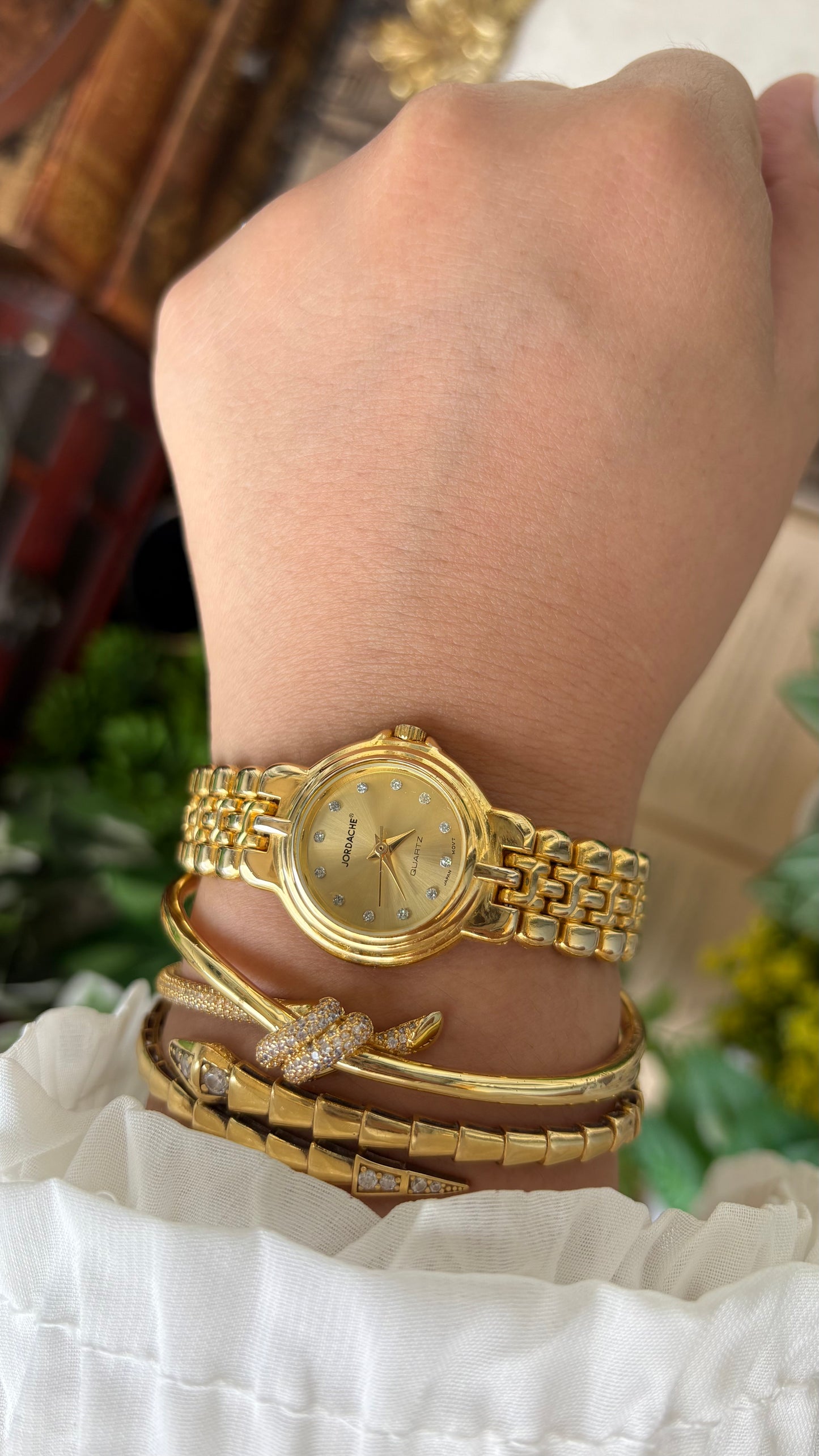 Vintage Jordache Rhinestone Indices Watch in Gold Quartz