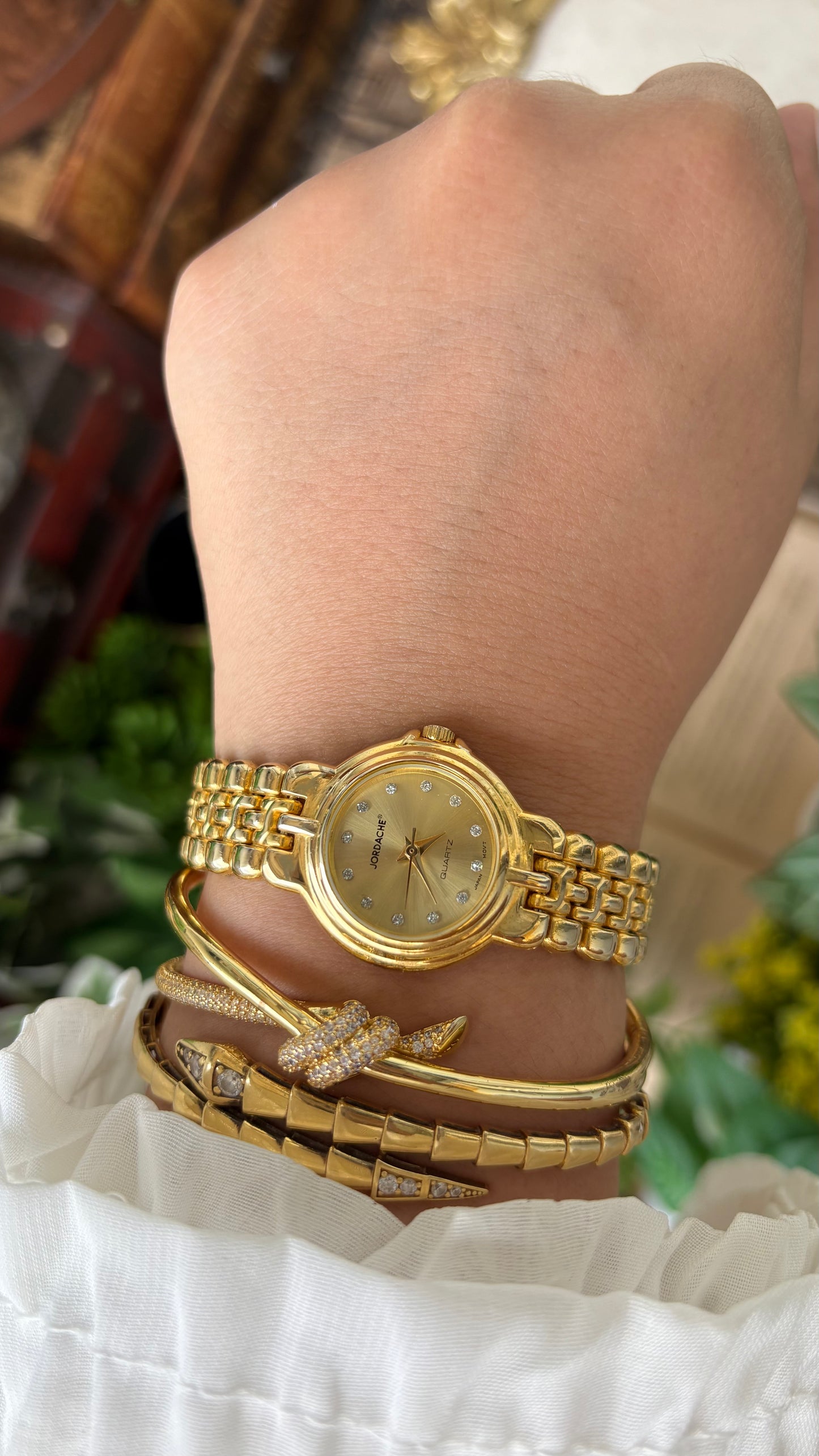 Vintage Jordache Rhinestone Indices Watch in Gold Quartz