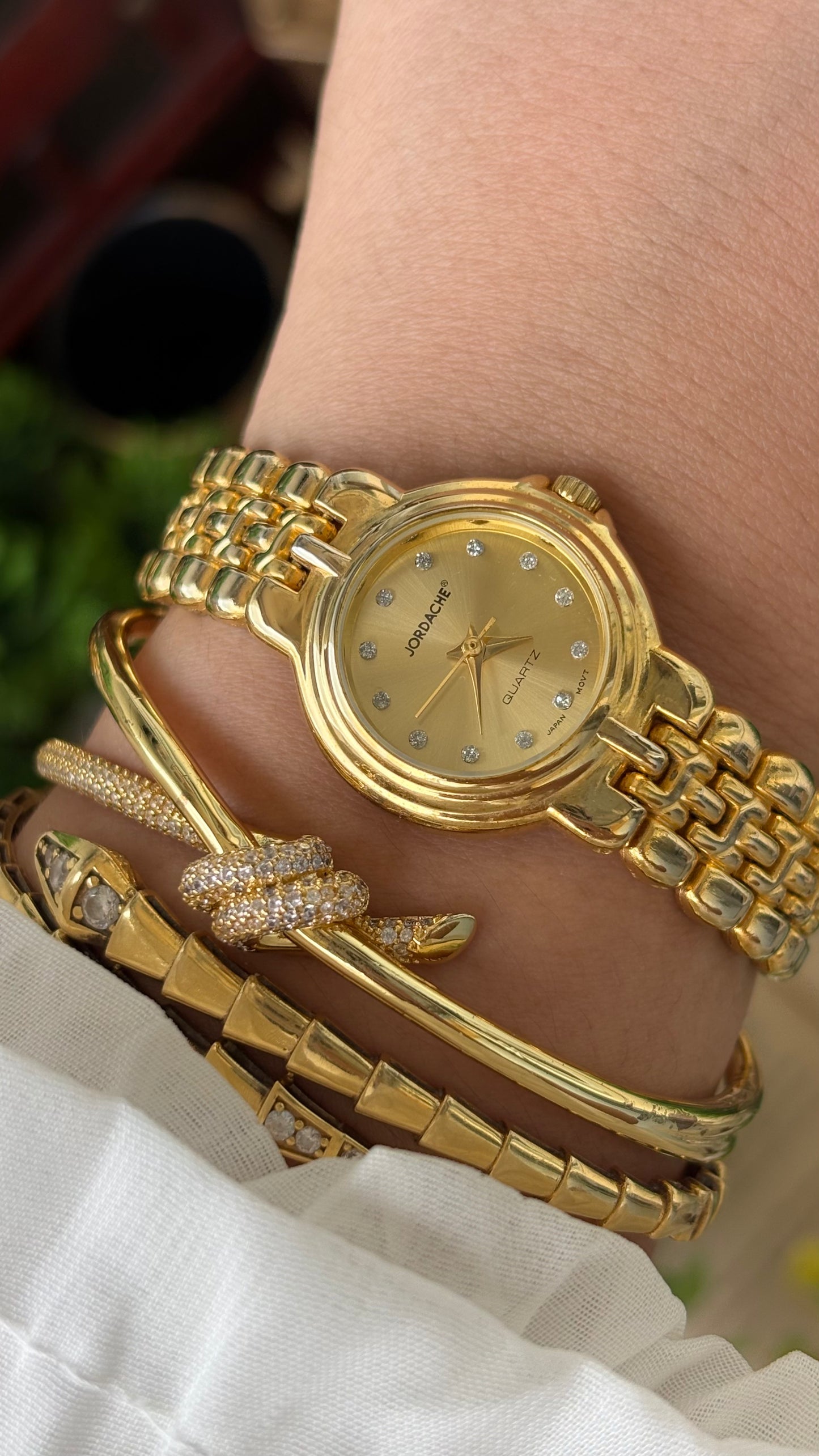 Vintage Jordache Rhinestone Indices Watch in Gold Quartz