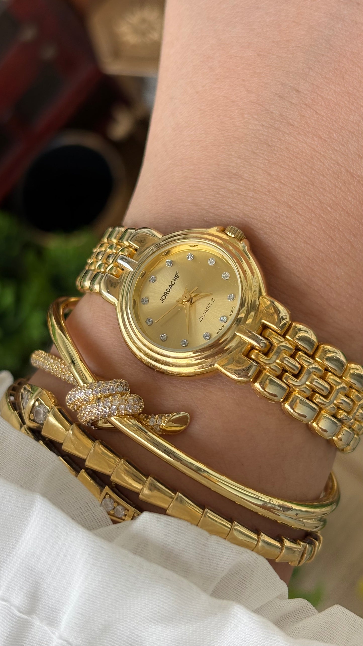 Vintage Jordache Rhinestone Indices Watch in Gold Quartz