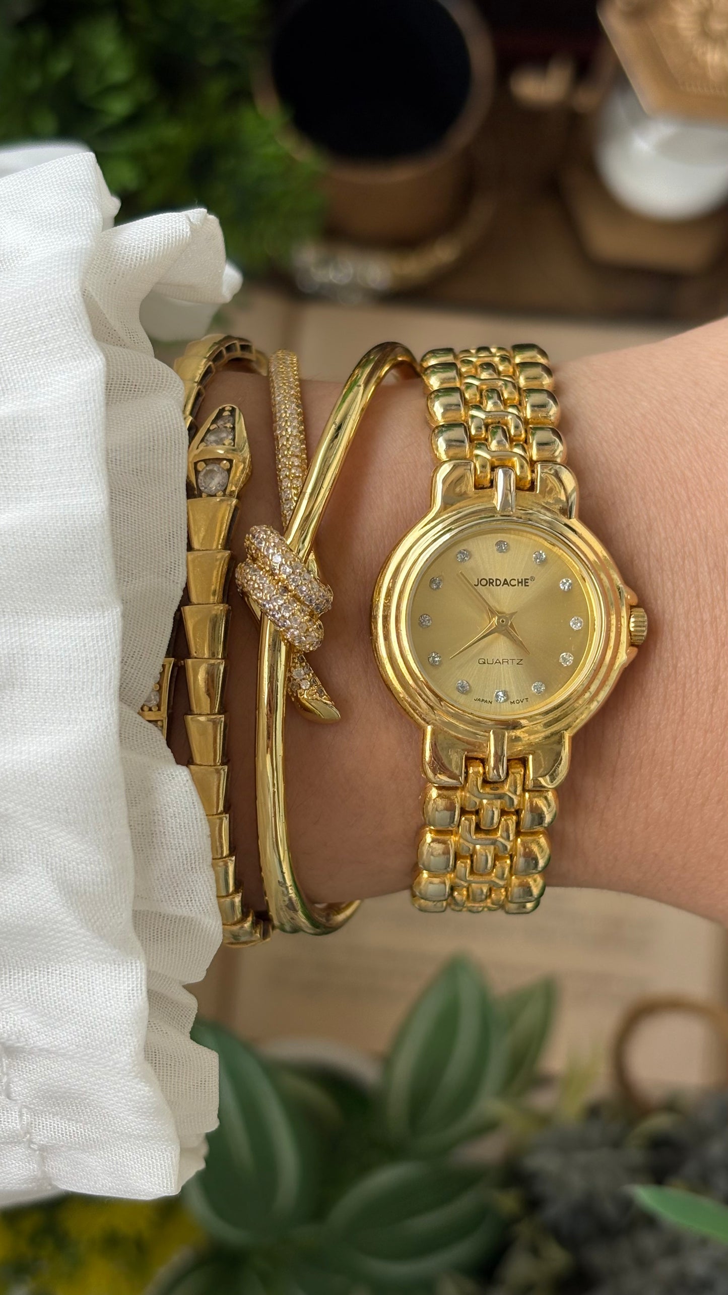 Vintage Jordache Rhinestone Indices Watch in Gold Quartz