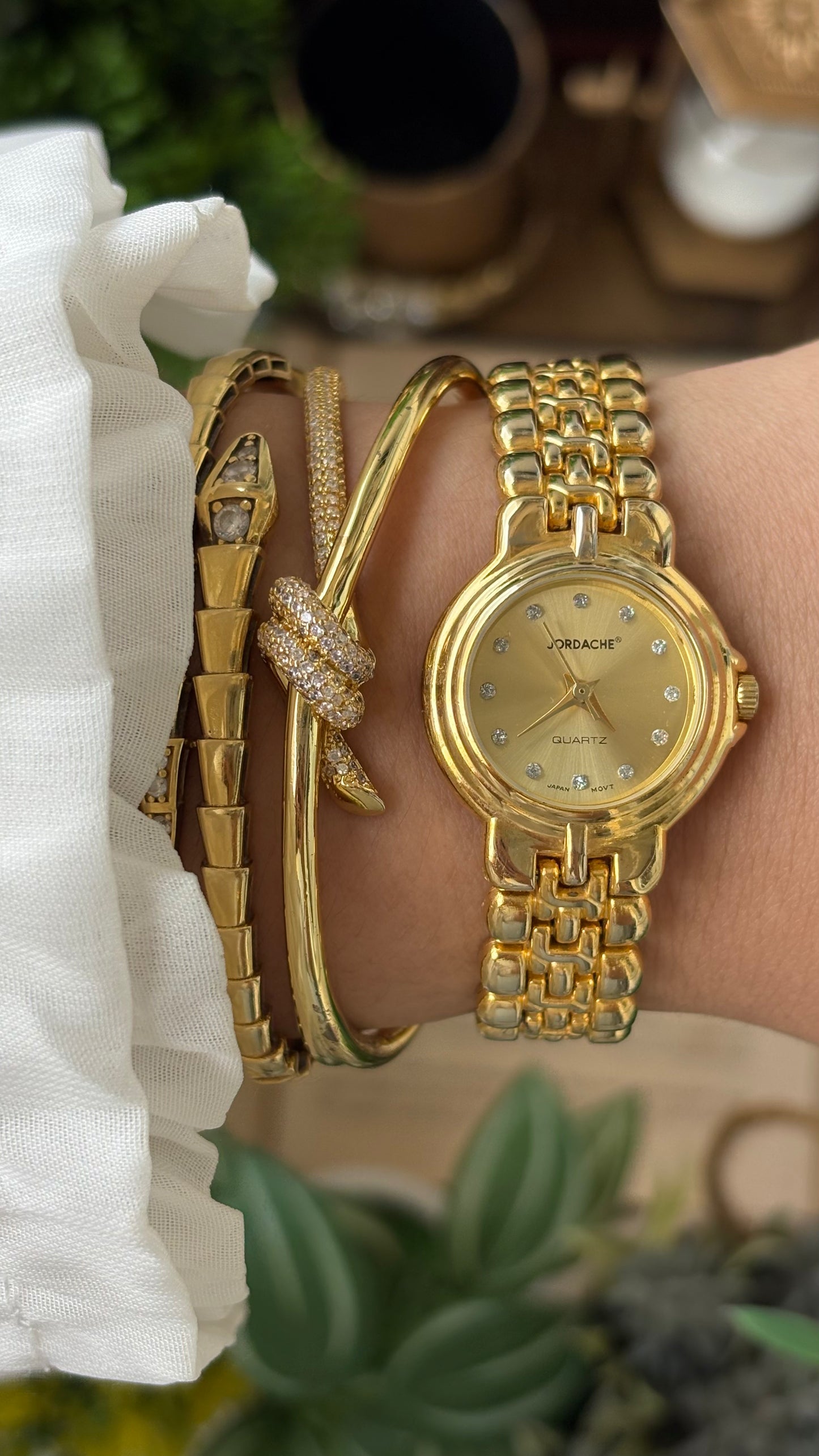 Vintage Jordache Rhinestone Indices Watch in Gold Quartz